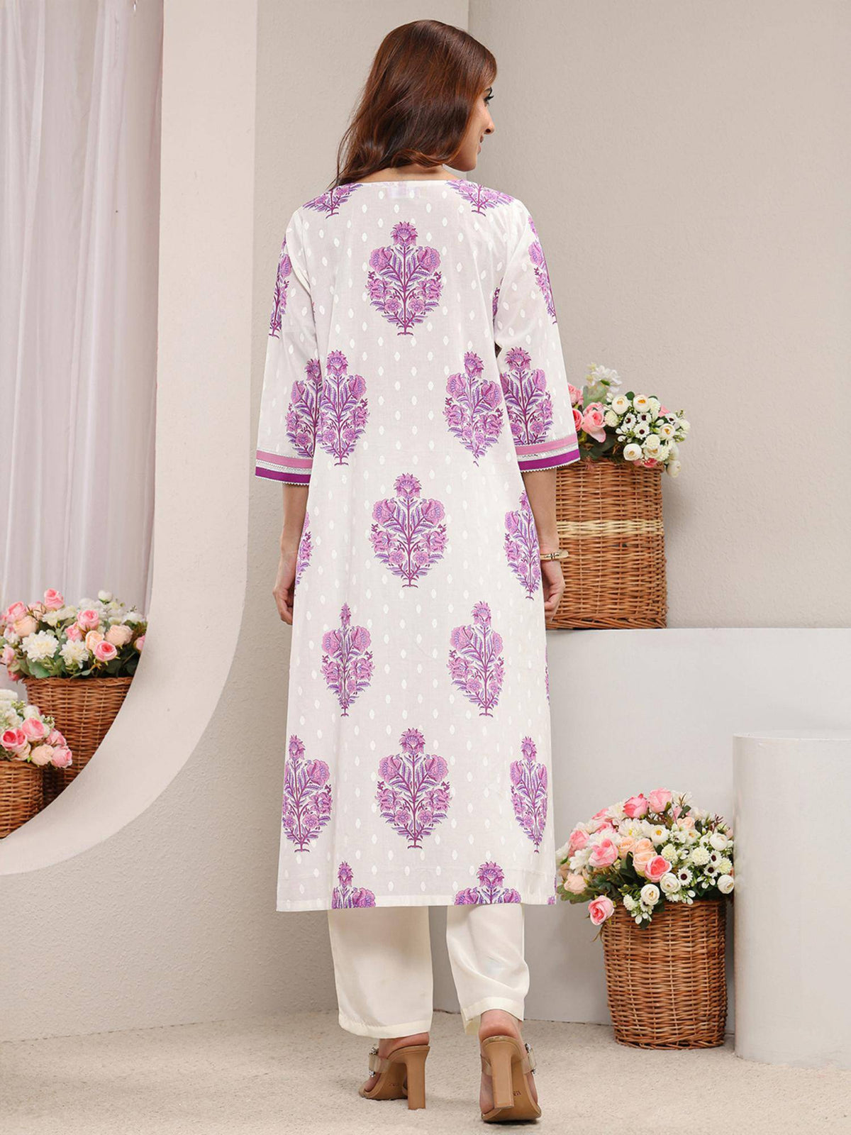 Blue Floral Printed Gotta Patti A-Line Kurta | FY93 - view 17