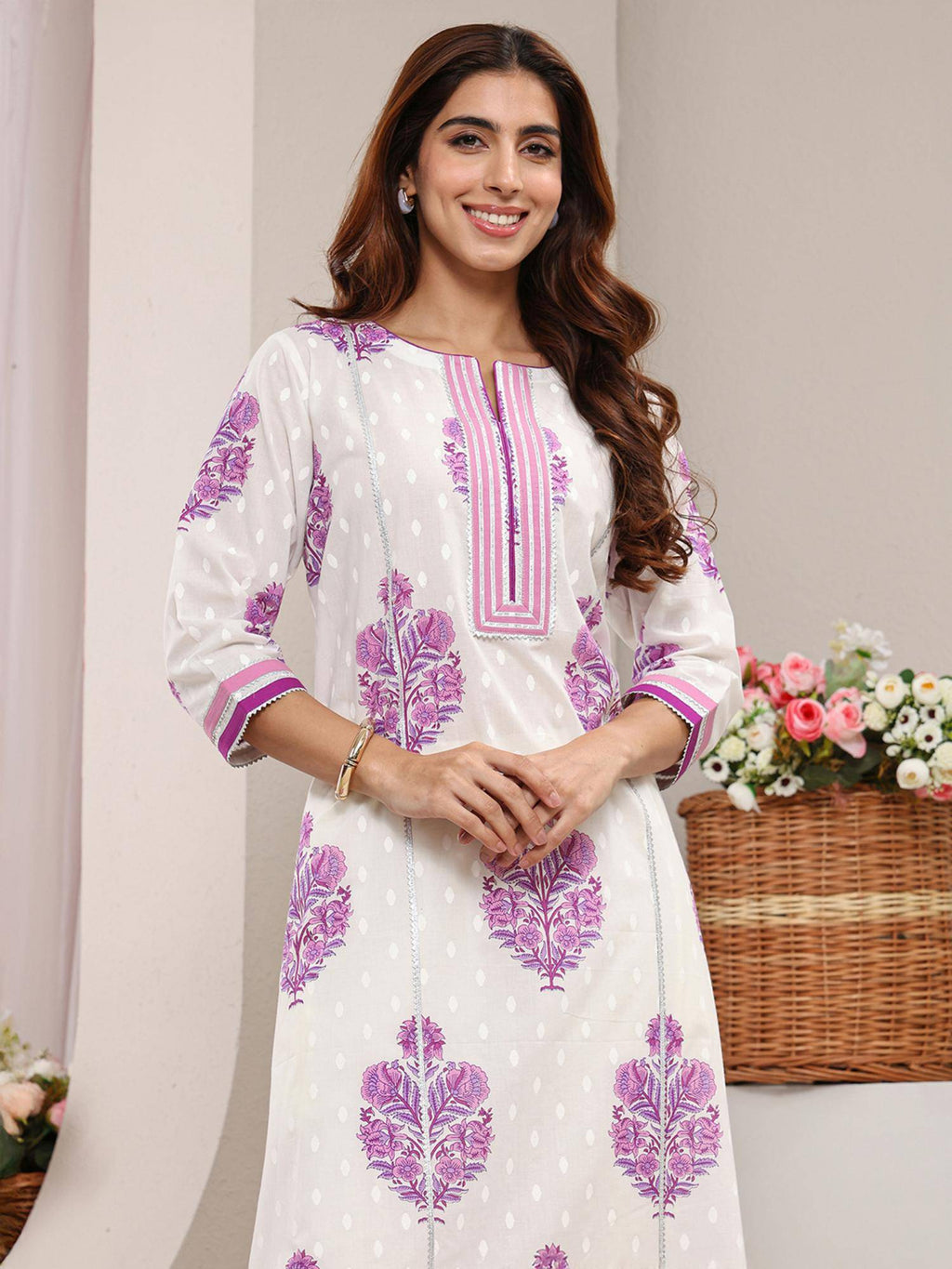 Blue Floral Printed Gotta Patti A-Line Kurta | U3S - view 18