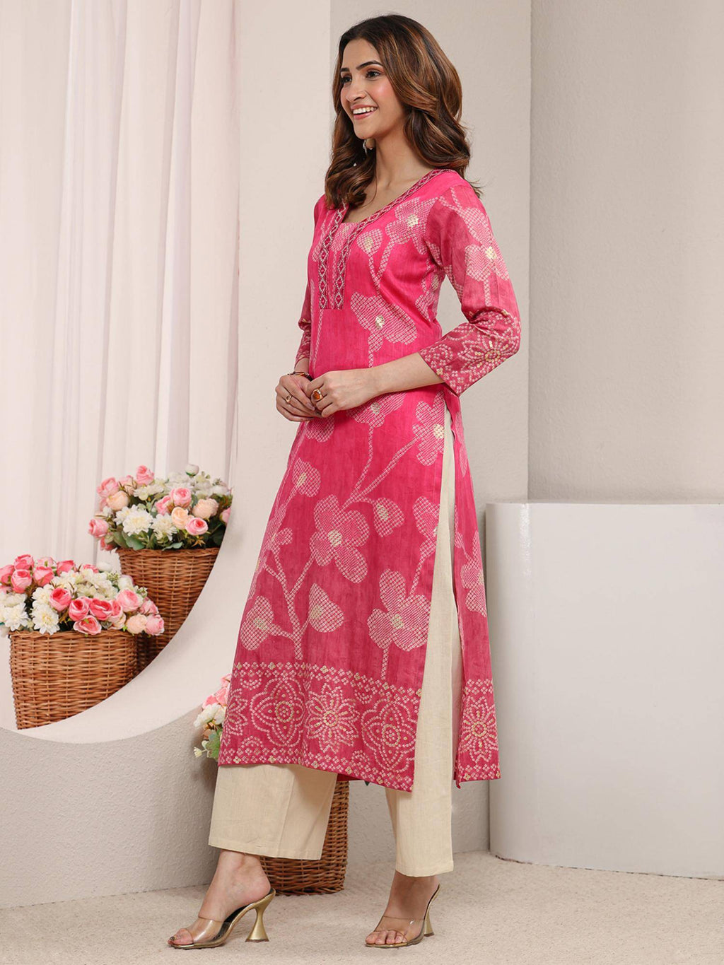 Green Floral Bandhani Printed Straight Kurta | FY93 - view 9