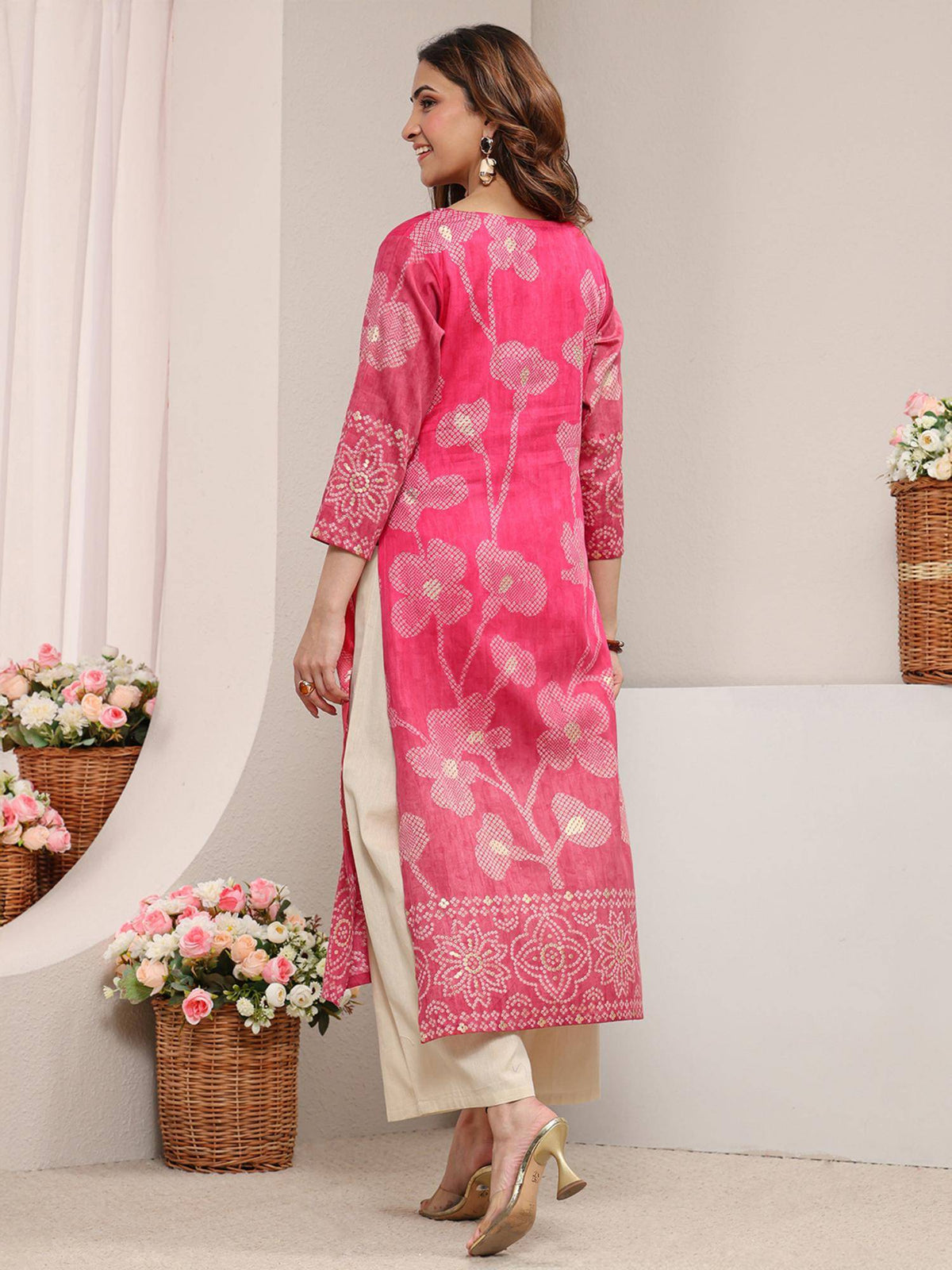 Green Floral Bandhani Printed Straight Kurta | FY93 - view 10