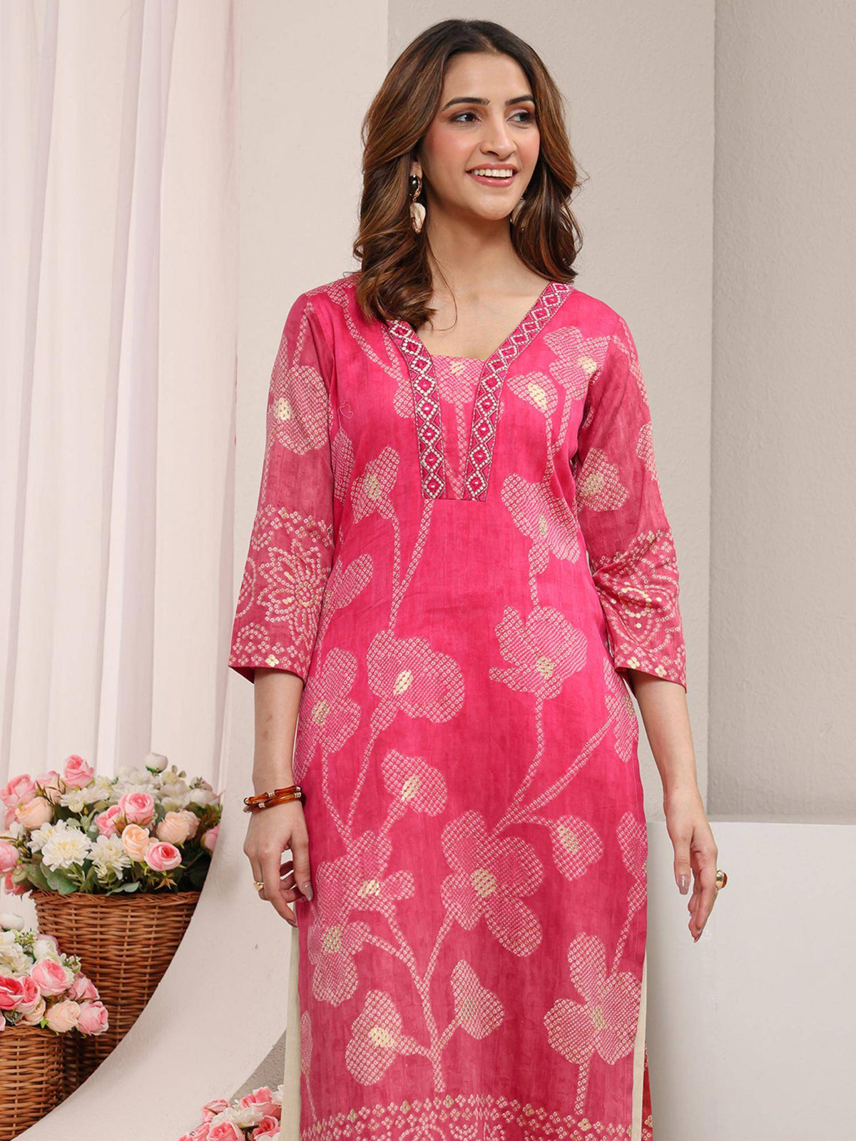 Green Floral Bandhani Printed Straight Kurta | FY93 - view 11