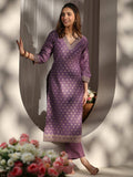 Mauve Ethnic Motif Zari Woven Design Straight Kurta with Lining | U3S - view 1