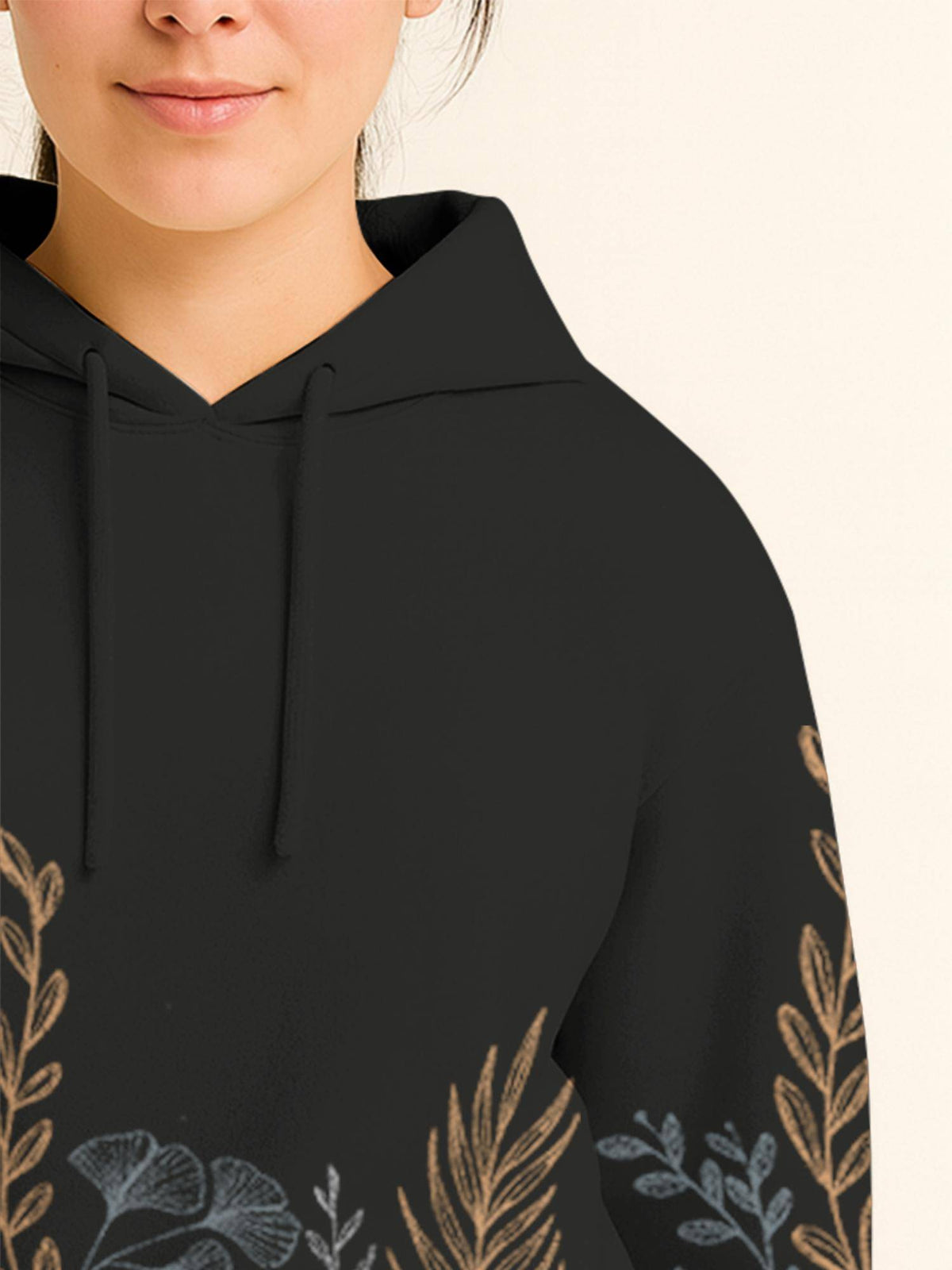 Women Black Cotton Blend Floral Regular Fit Hoodie | HD56 - view 2