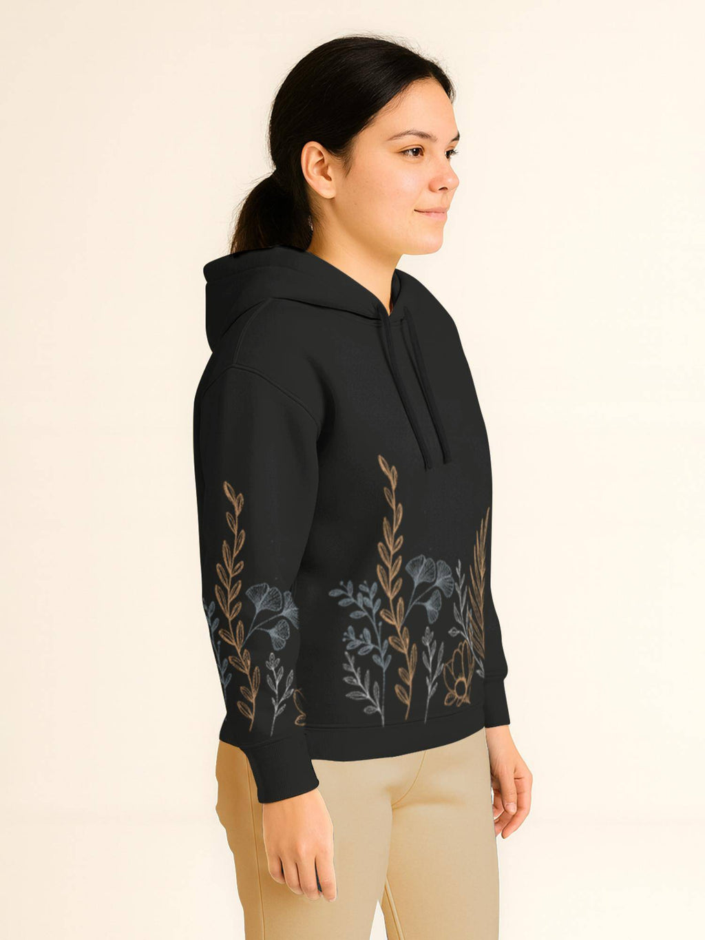 Women Black Cotton Blend Floral Regular Fit Hoodie | HD56 - view 4