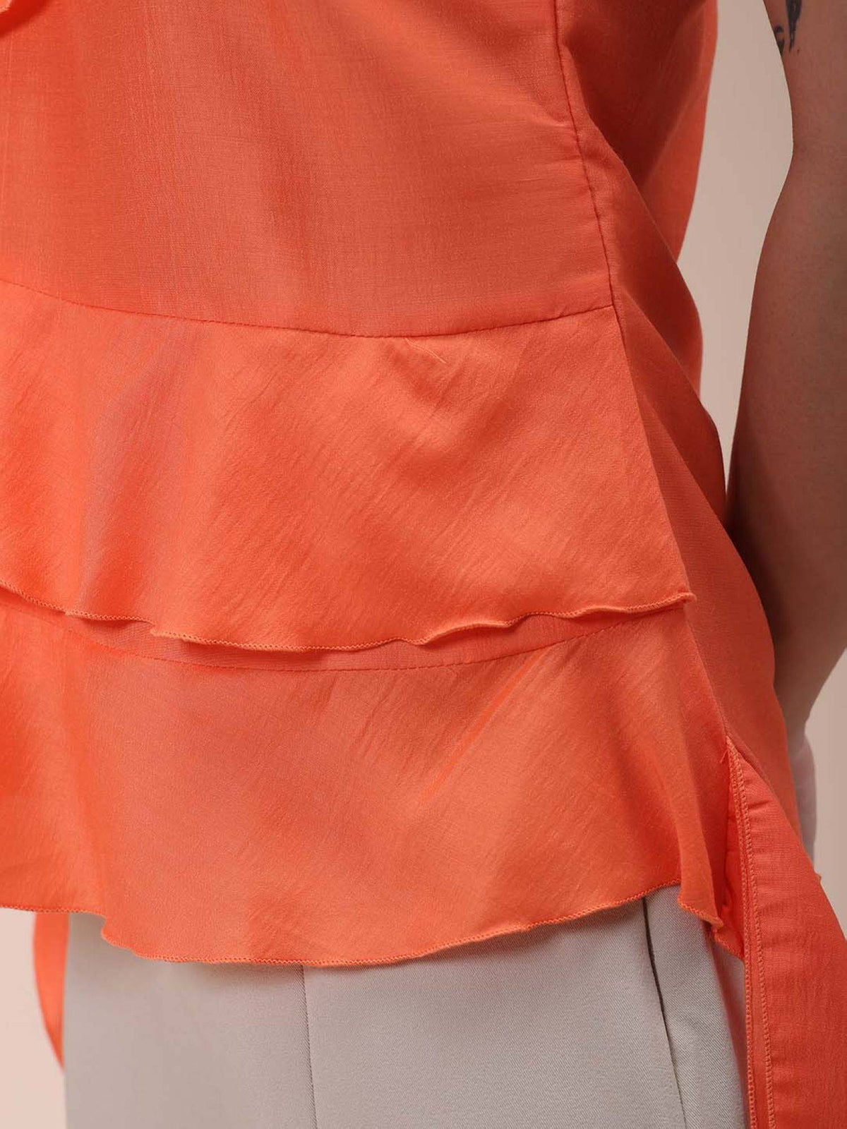 Women Orange Regular Fit Solid Ruffled Top | HT67 - view 8
