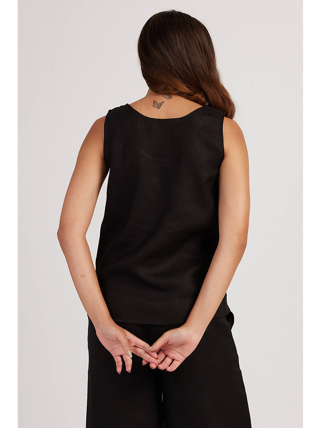 Linen Round Neck Tank Midnight Black | TT98 - view 2
