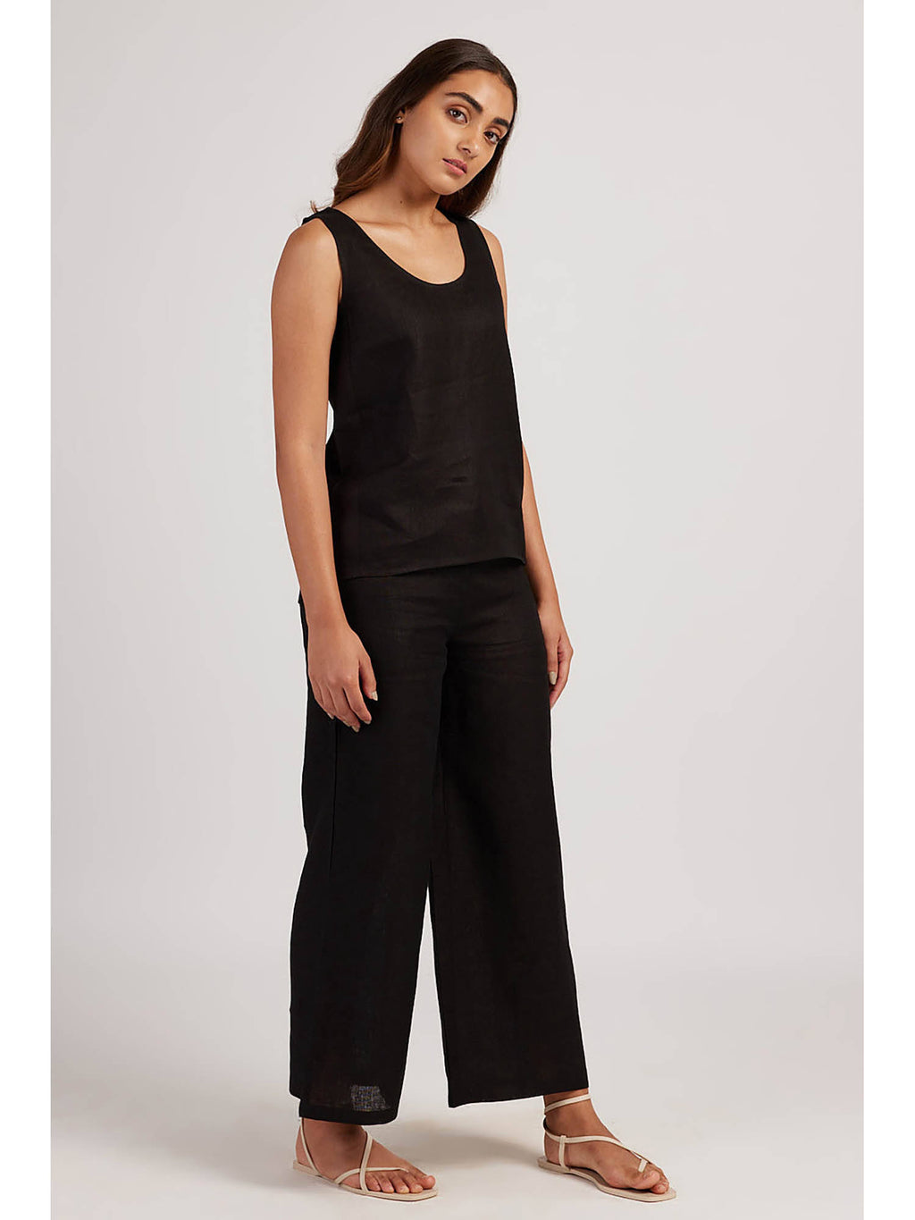 Linen Round Neck Tank Midnight Black | TT98 - view 5