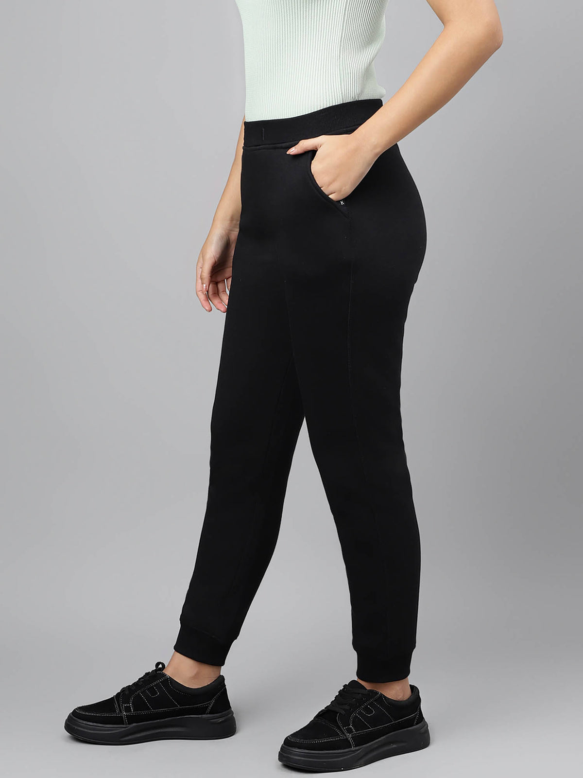 Women Black Solid Cotton High Rise Regular Fit Joggers | WJ89 - view 3