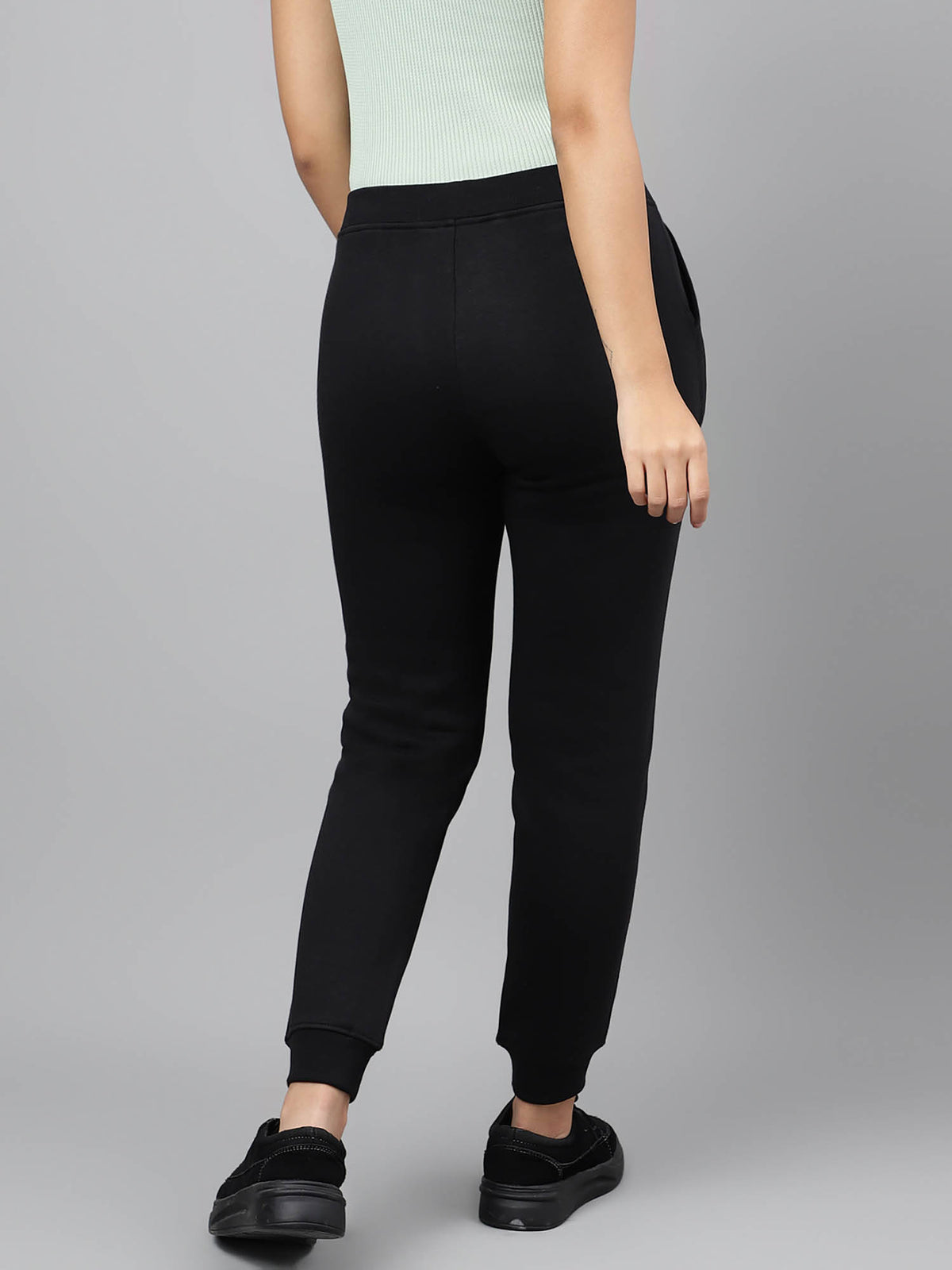 Women Black Solid Cotton High Rise Regular Fit Joggers | WJ89 - view 4