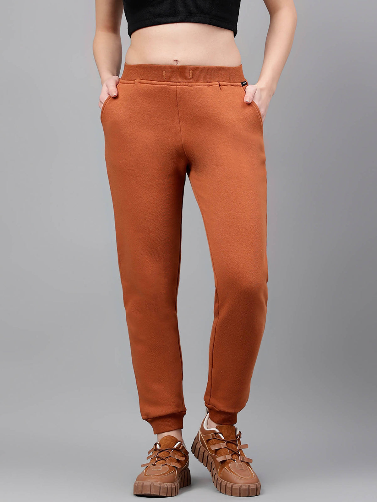 Women Black Solid Cotton High Rise Regular Fit Joggers | WJ89 - view 8
