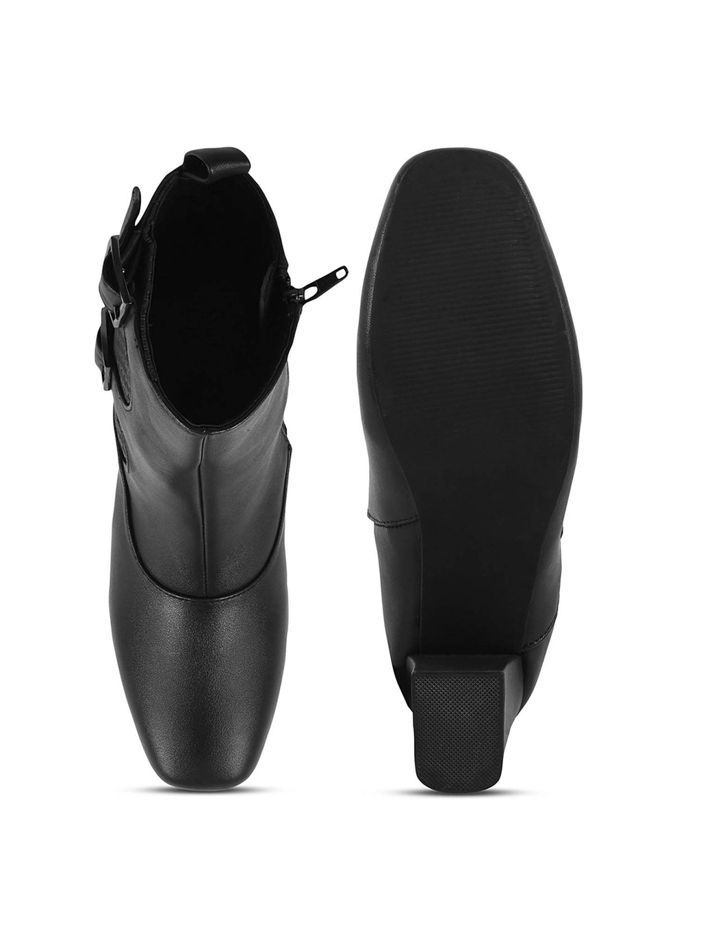 Black Mid Calf Block Heel Buckle Boots | BT61 - view 4