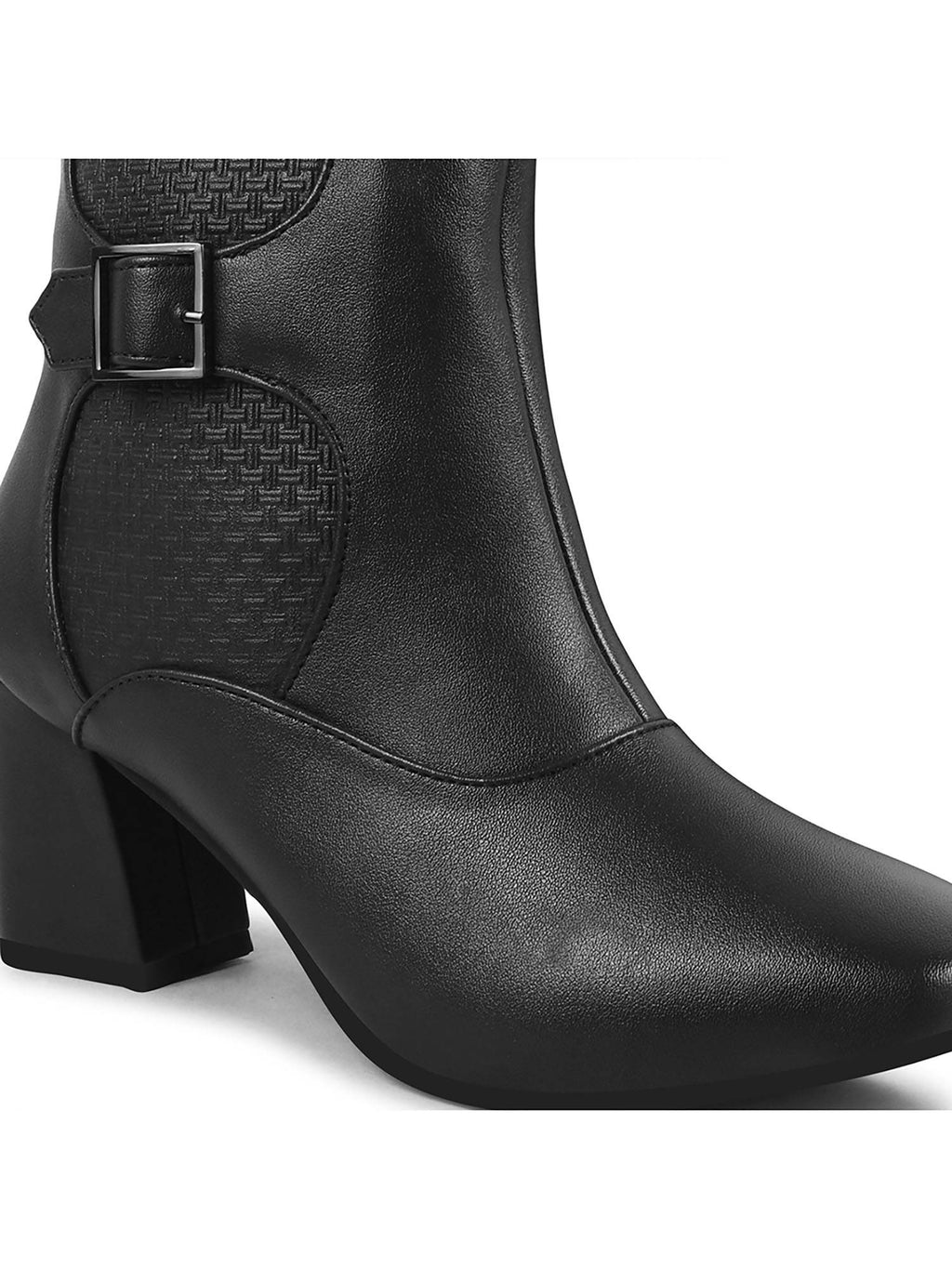 Black Mid Calf Block Heel Buckle Boots | BT61 - view 5