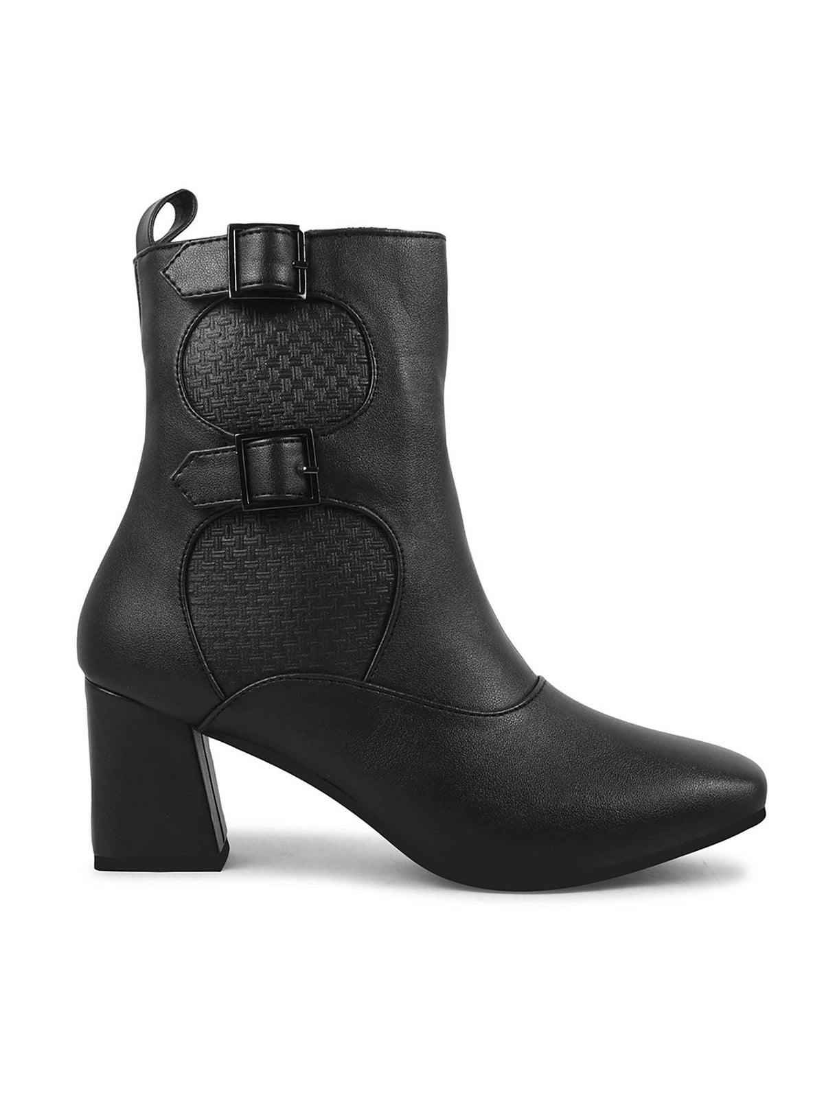 Black Mid Calf Block Heel Buckle Boots | BT61 - view 6
