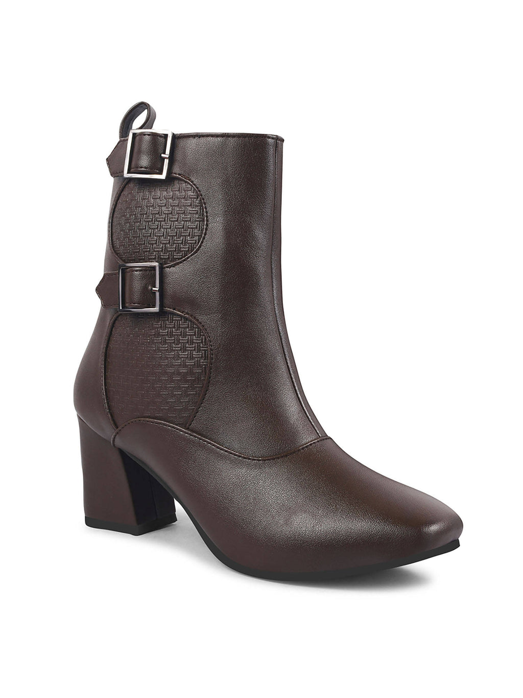 Brown Mid Calf Block Heel Buckle Boots | BT61 - view 2
