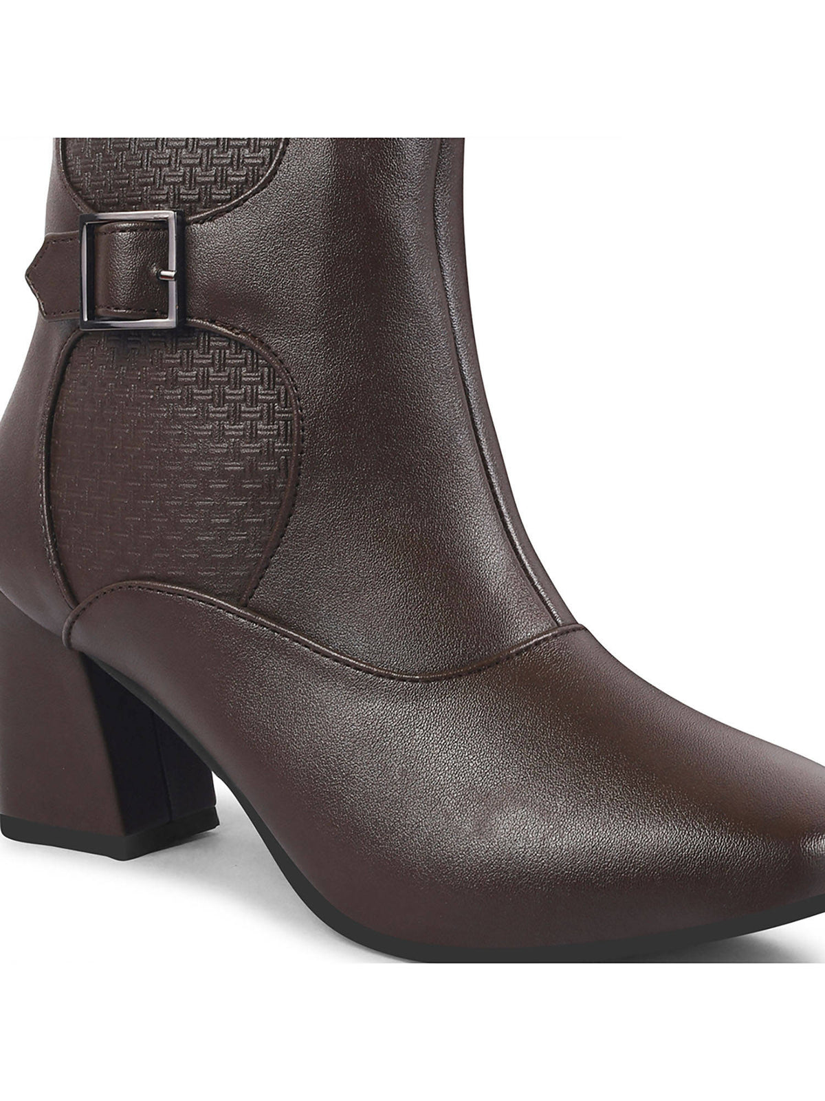 Brown Mid Calf Block Heel Buckle Boots | BT61 - view 5