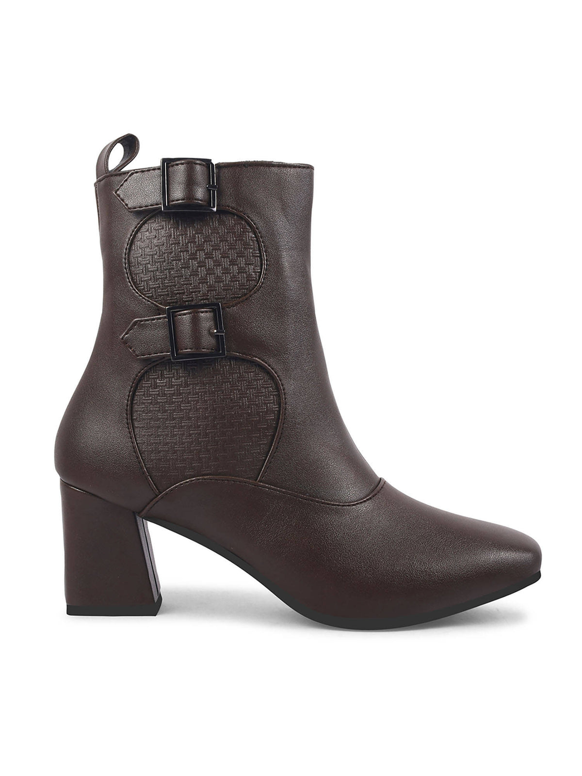 Brown Mid Calf Block Heel Buckle Boots | BT61 - view 6