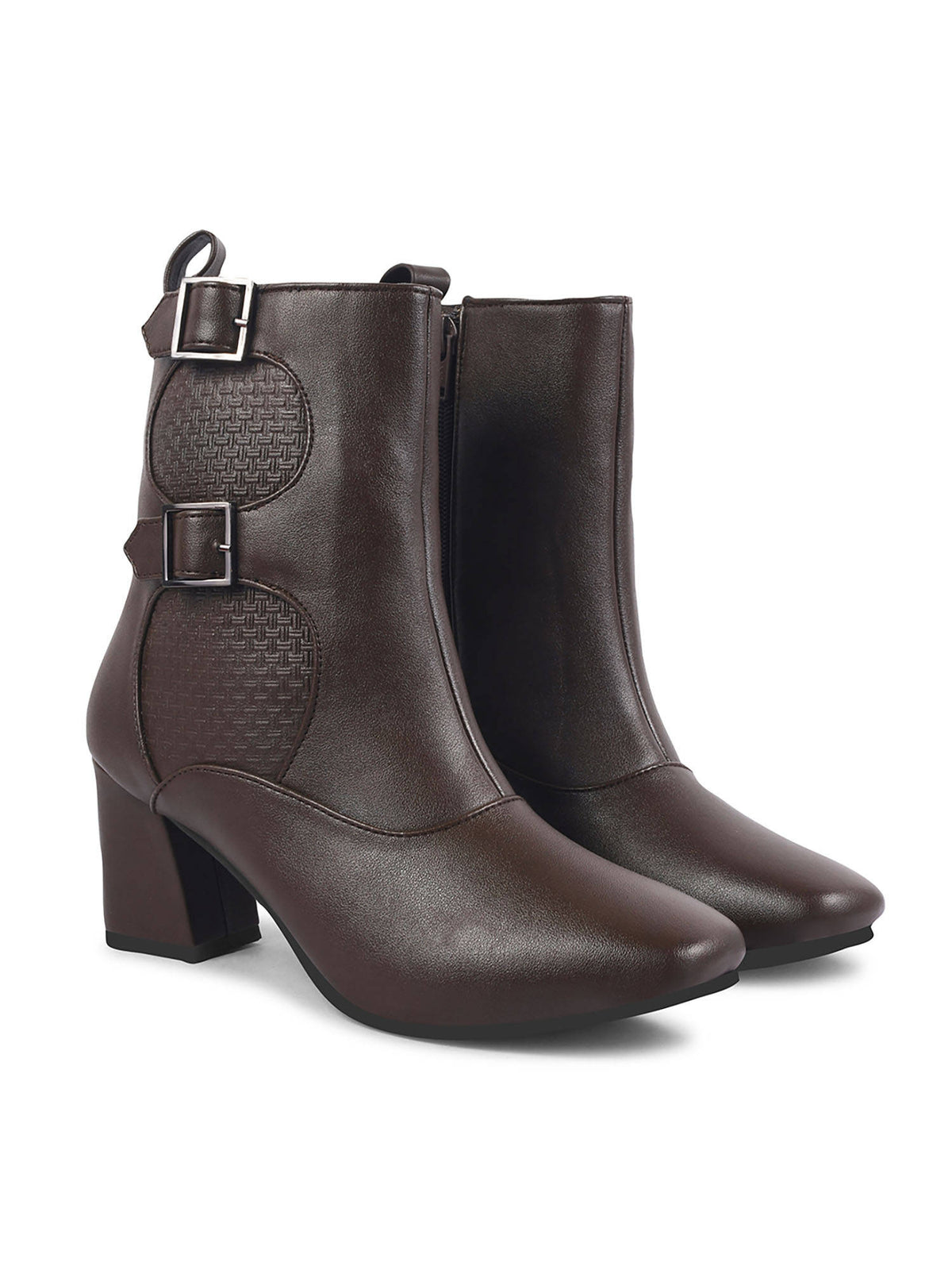 Brown Mid Calf Block Heel Buckle Boots | BT61 - view 7