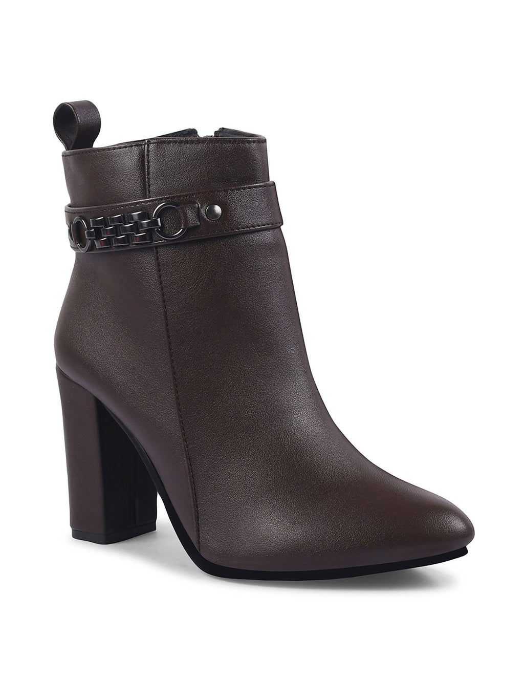 Block Heel Mid Brown Ankle Length Boots | BT61 - view 2