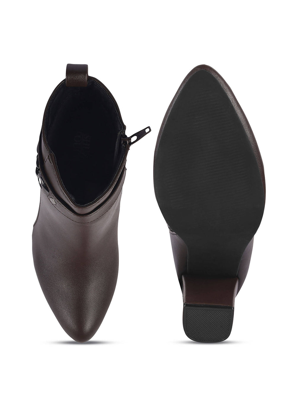Block Heel Mid Brown Ankle Length Boots | BT61 - view 4