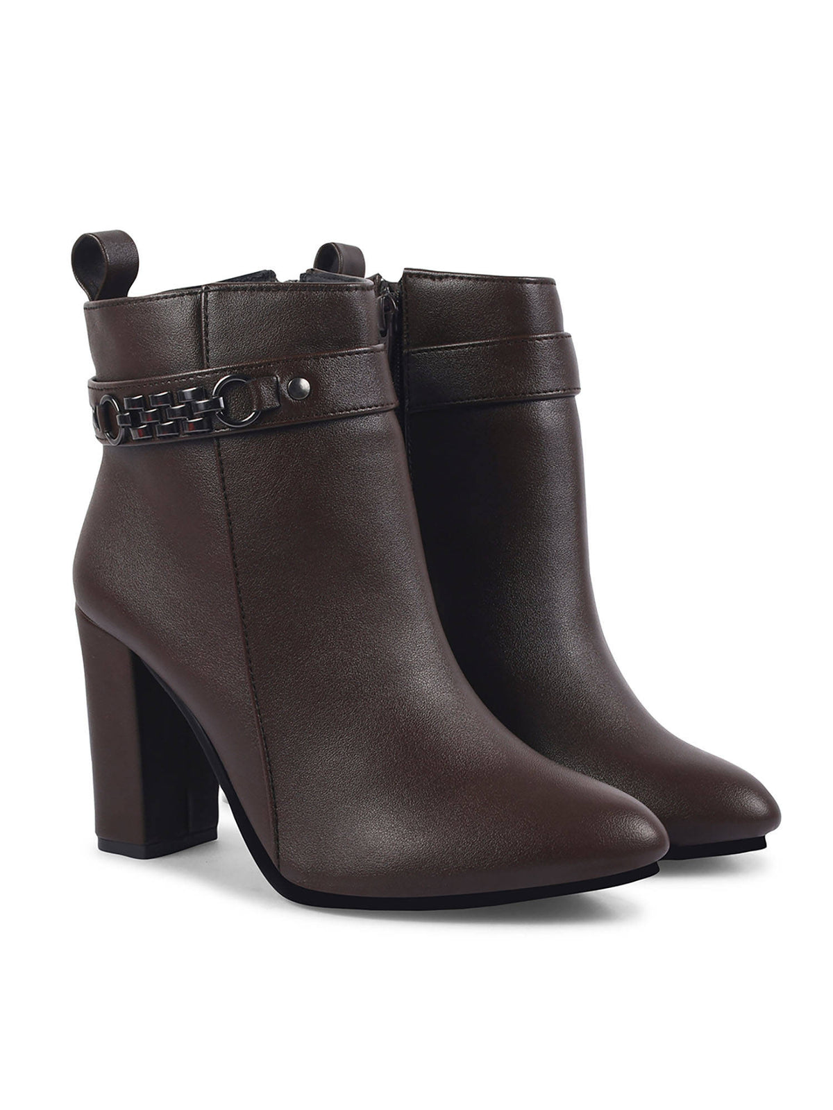 Block Heel Mid Brown Ankle Length Boots | BT61 - view 7