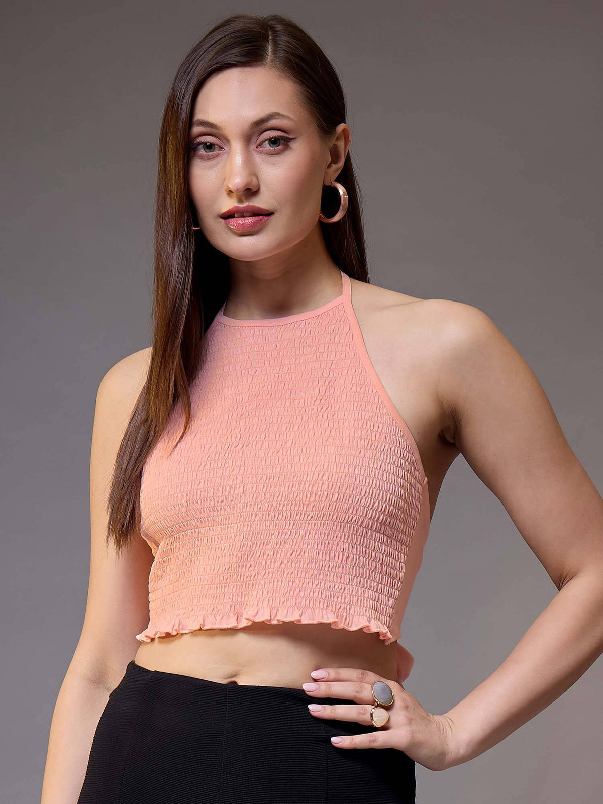 Women Pink Solid Crop Top | CT61 - view 1