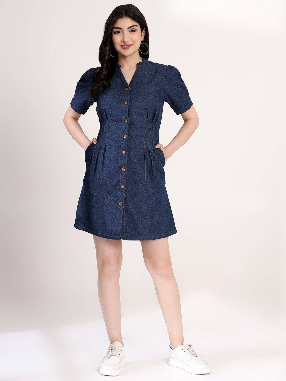 Classy Blue Denim Shirt Mini Dress | D56 - view 2