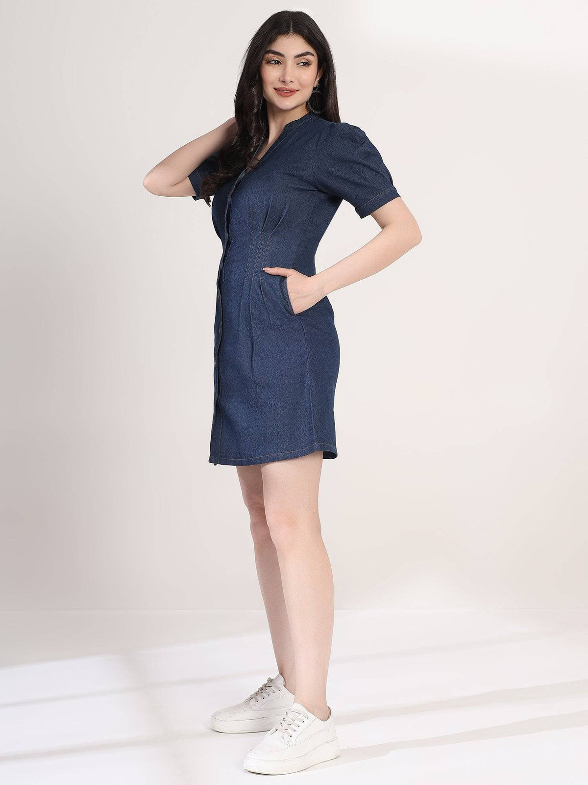 Classy Blue Denim Shirt Mini Dress | D56 - view 3