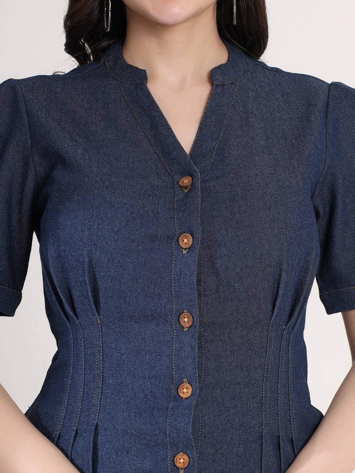 Classy Blue Denim Shirt Mini Dress | D56 - view 4