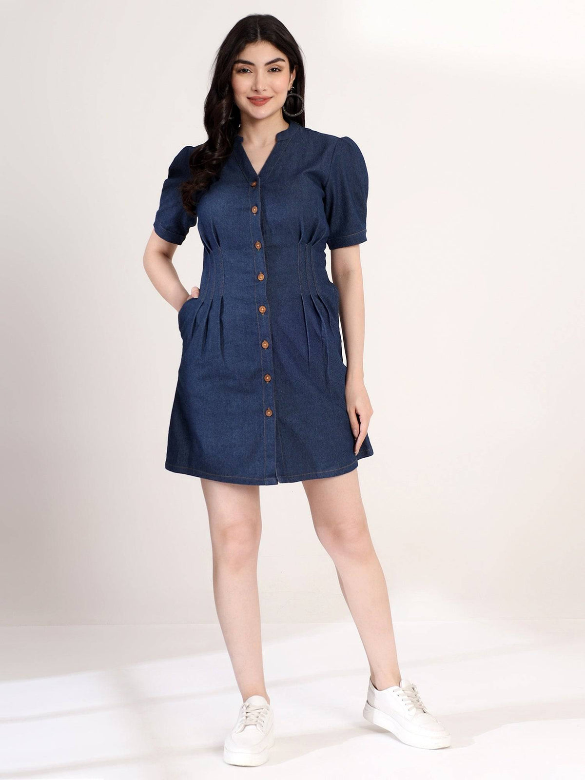 Classy Blue Denim Shirt Mini Dress | D56 - view 5