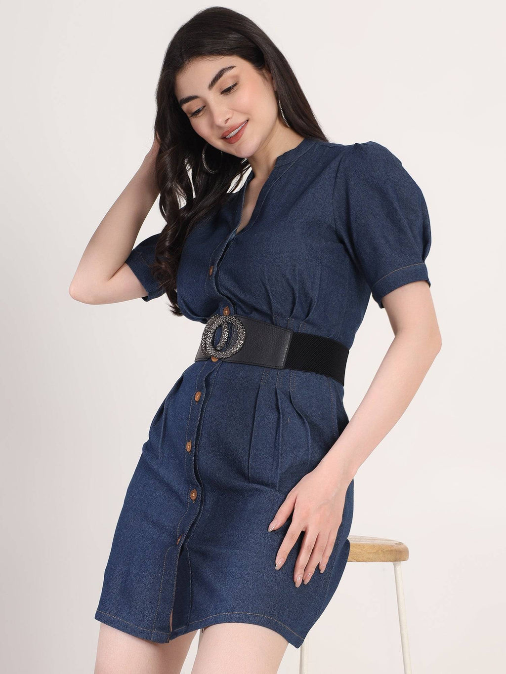 Classy Blue Denim Shirt Mini Dress | D56 - view 7