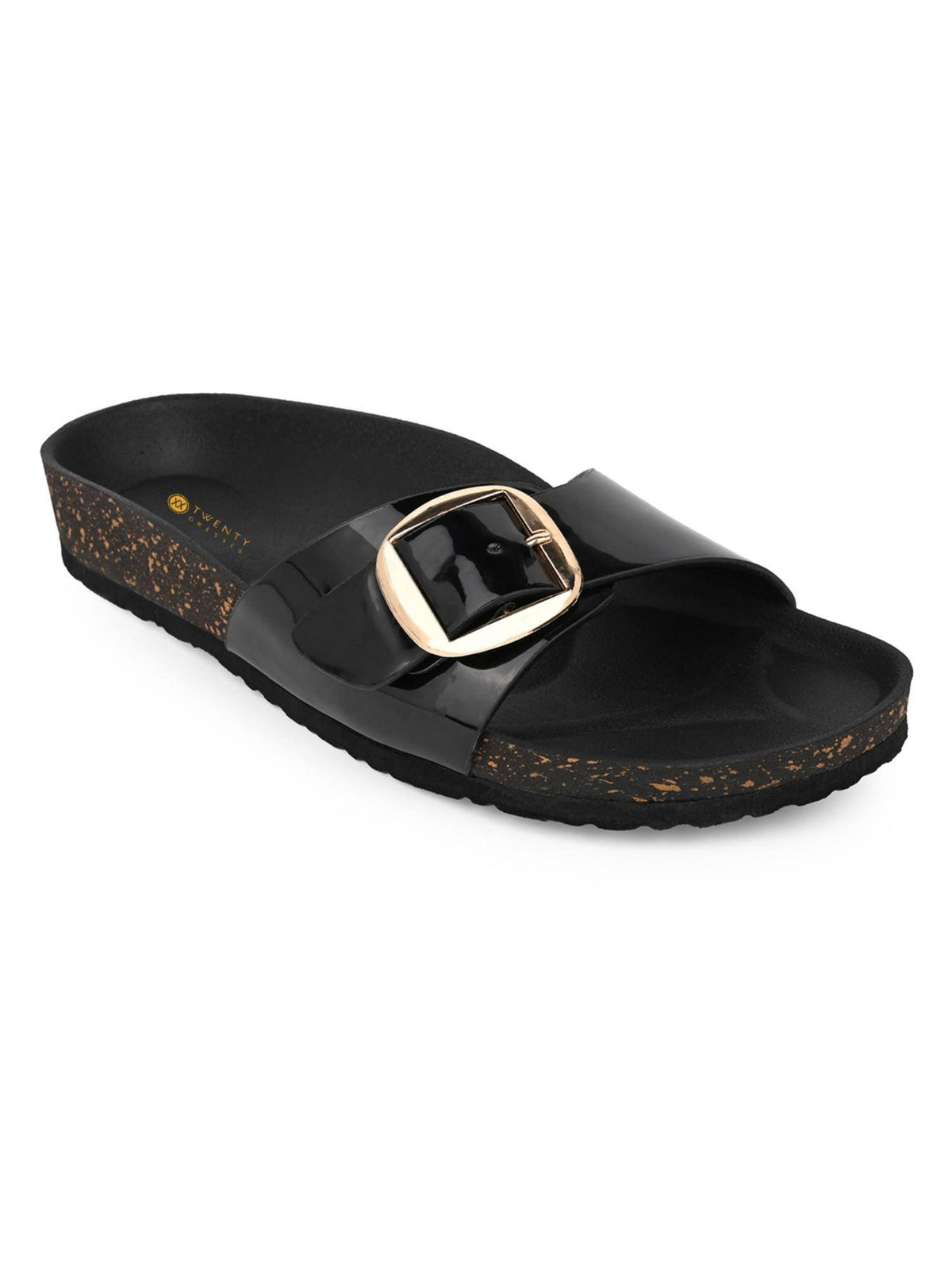 Women Patent Black Sandals | SD89 - view 3