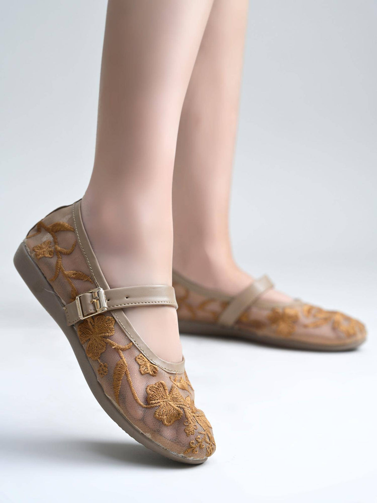 Elegant Brown Mesh Ballerinas for Women | F61 - view 1