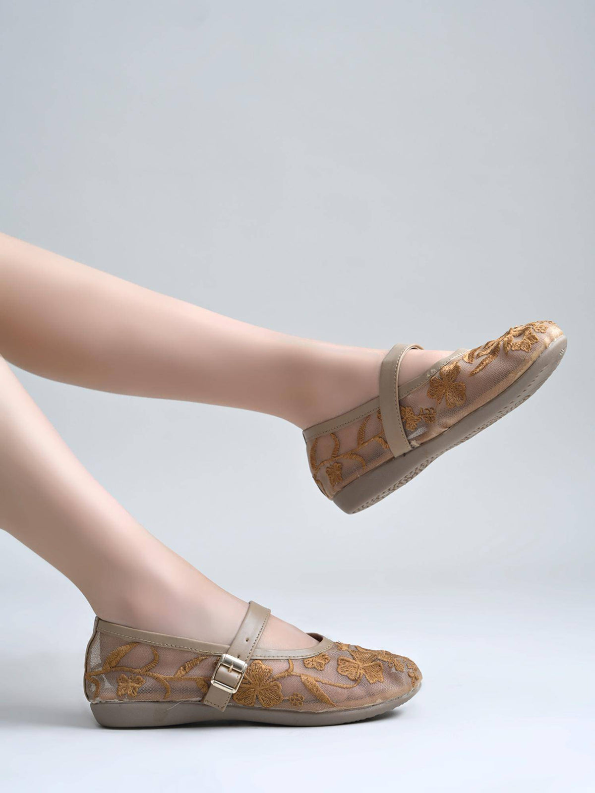 Elegant Brown Mesh Ballerinas for Women | F61 - view 2