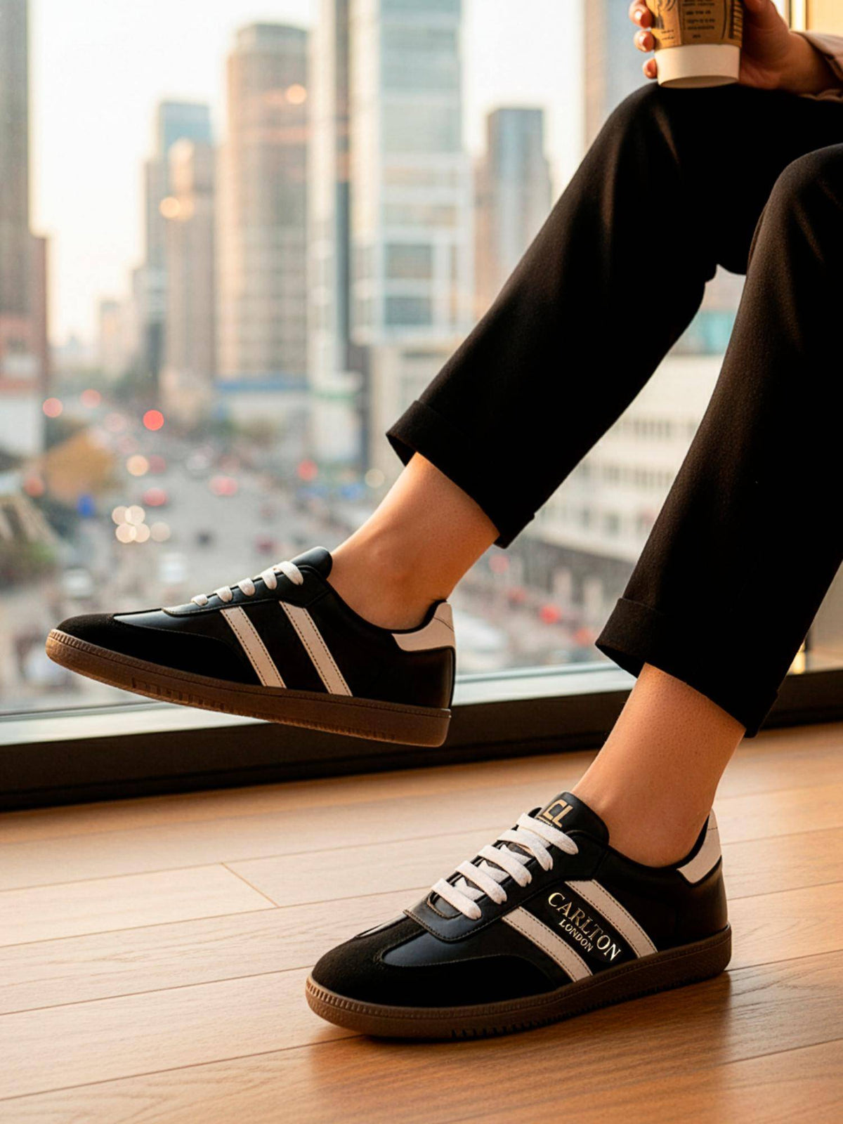 Women Retro Stripe Canvas Lace-Ups Lifestyle Black Sneakers | SN09 - view 2