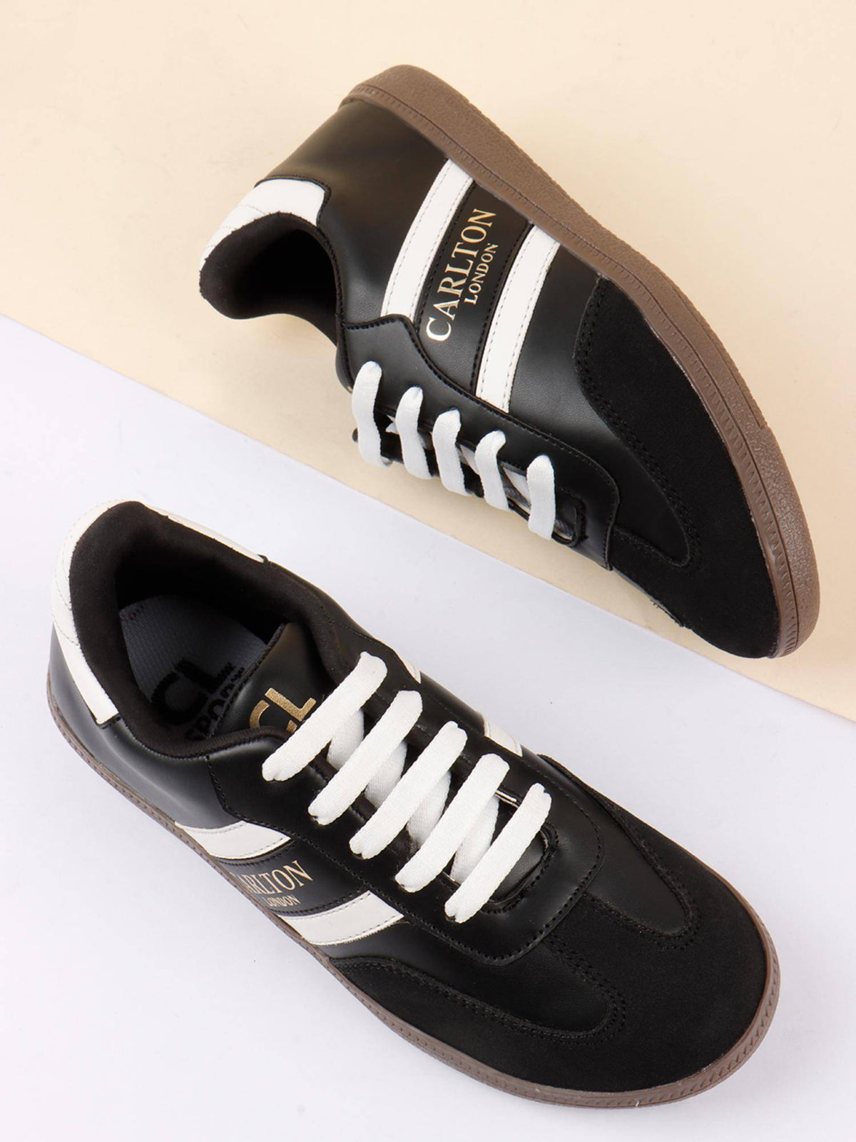 Women Retro Stripe Canvas Lace-Ups Lifestyle Black Sneakers | SN09 - view 3