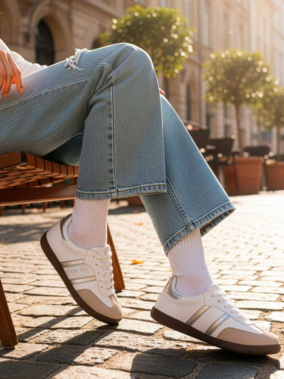 Women Retro Stripe Canvas Lace-Ups Lifestyle Silver Sneakers | SN09 - view 2