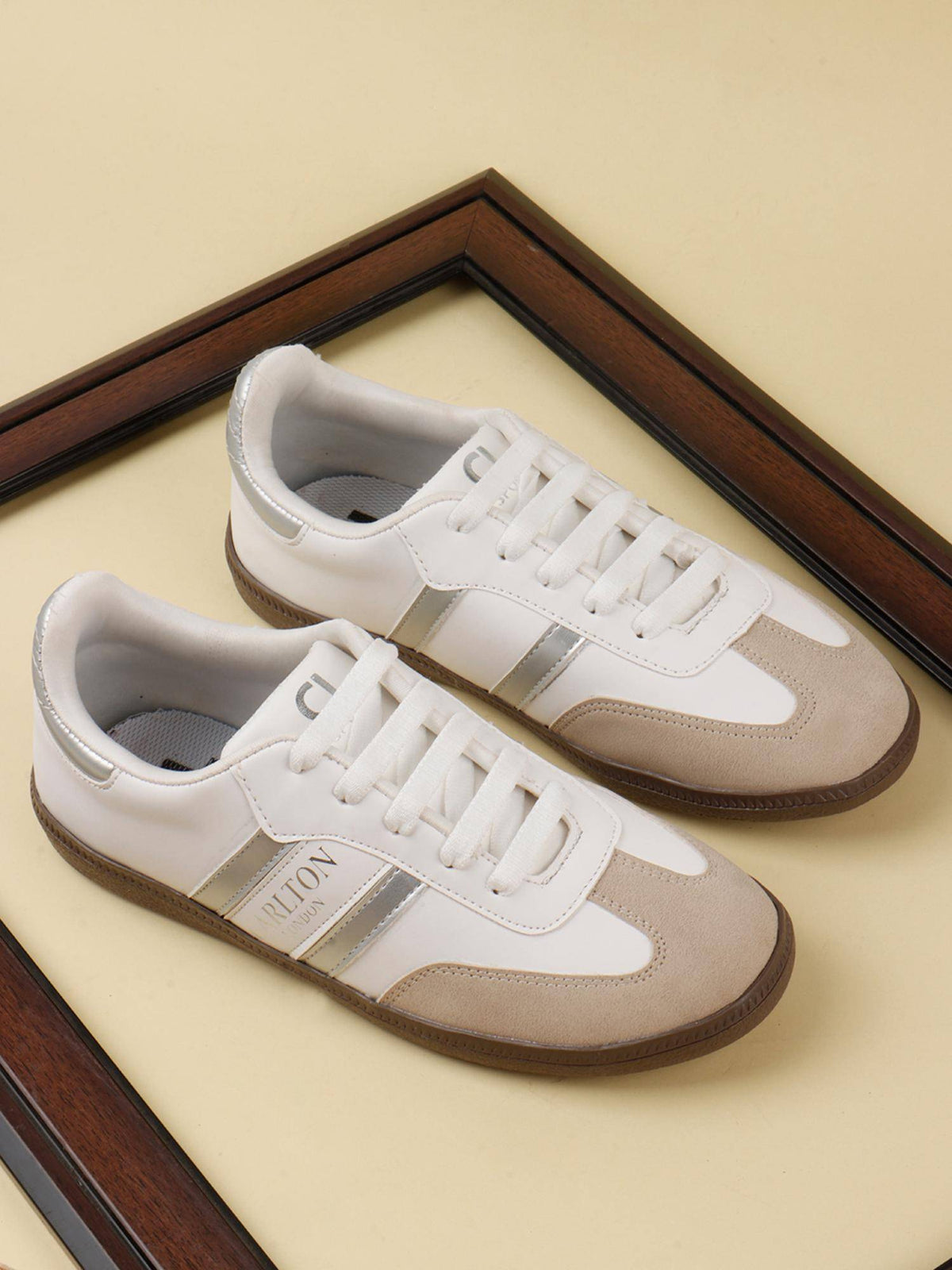 Women Retro Stripe Canvas Lace-Ups Lifestyle Silver Sneakers | SN09 - view 3