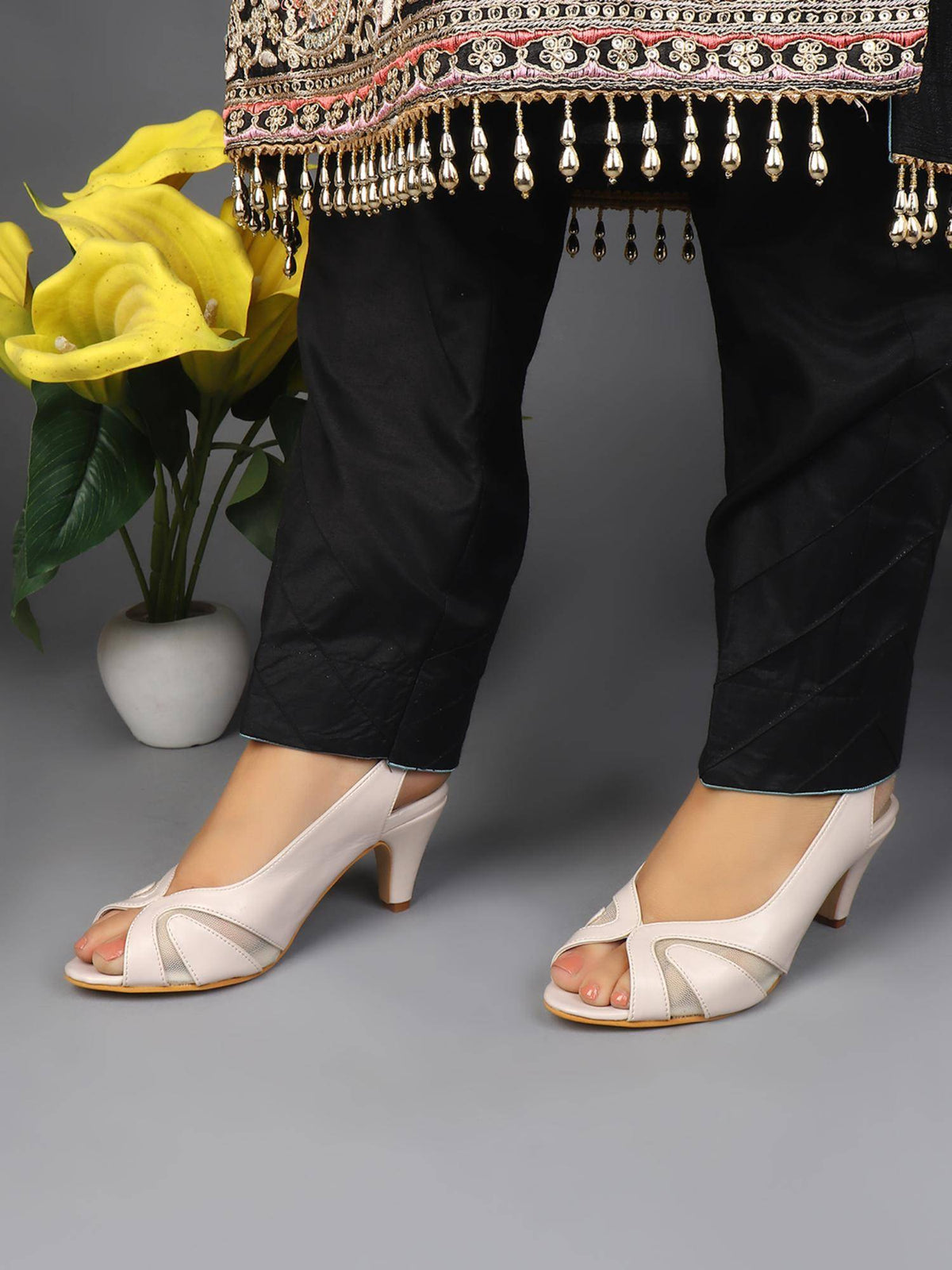 Women Comfortable Beige Sandal Heels | H78 - view 2