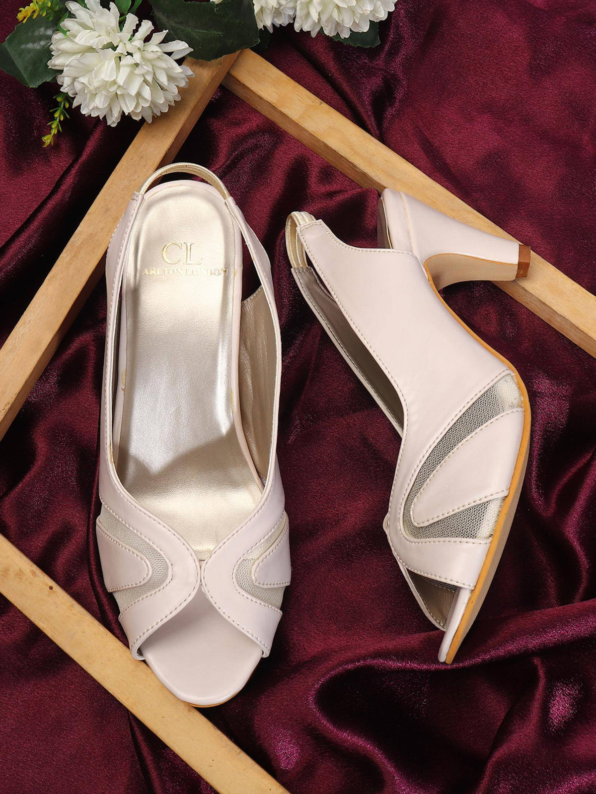 Women Comfortable Beige Sandal Heels | H78 - view 3