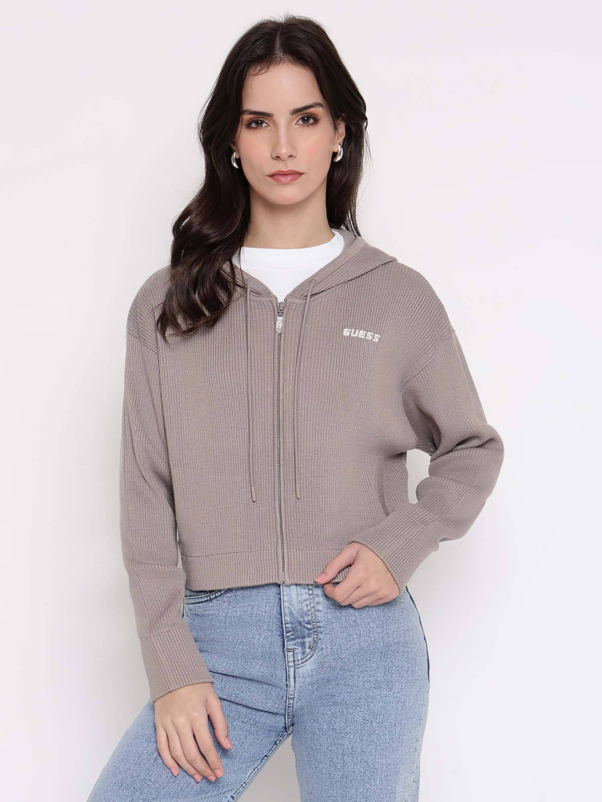 Flaminia Grey Ribbed Regular Fit Hoodie | HD56 - view 1