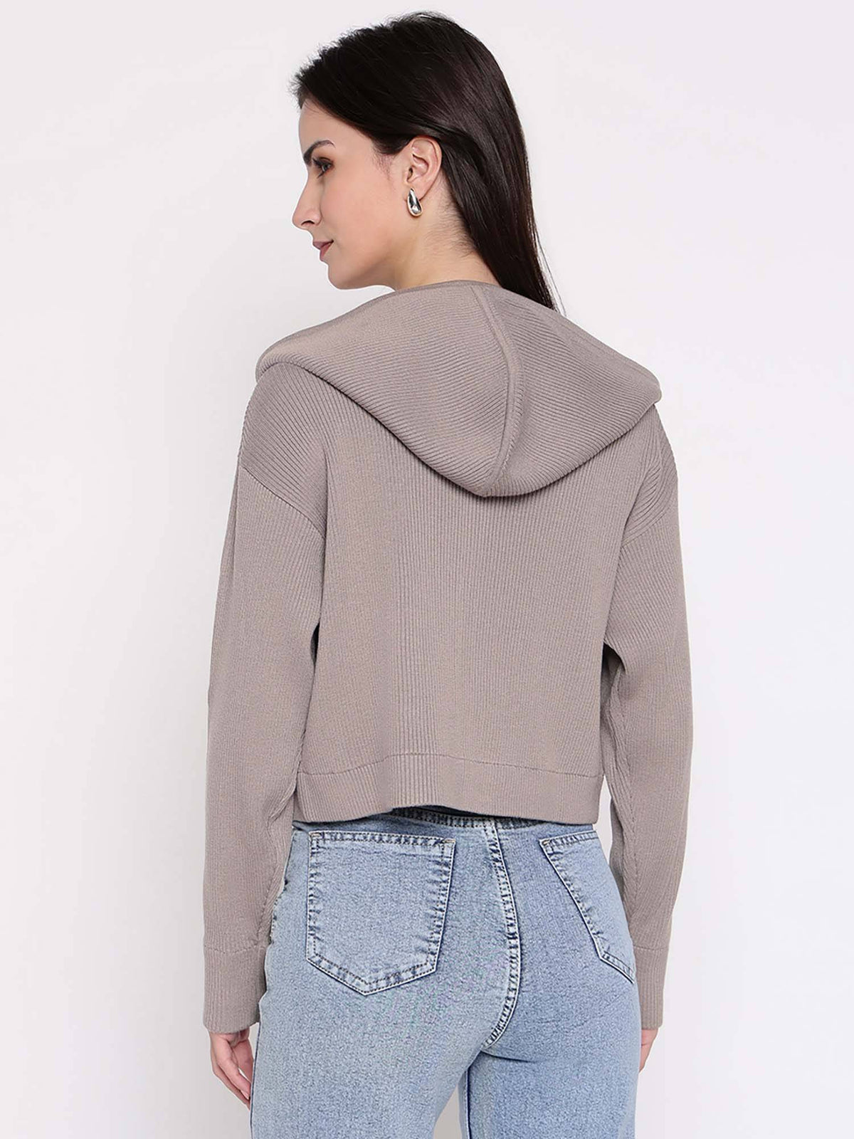 Flaminia Grey Ribbed Regular Fit Hoodie | HD56 - view 4