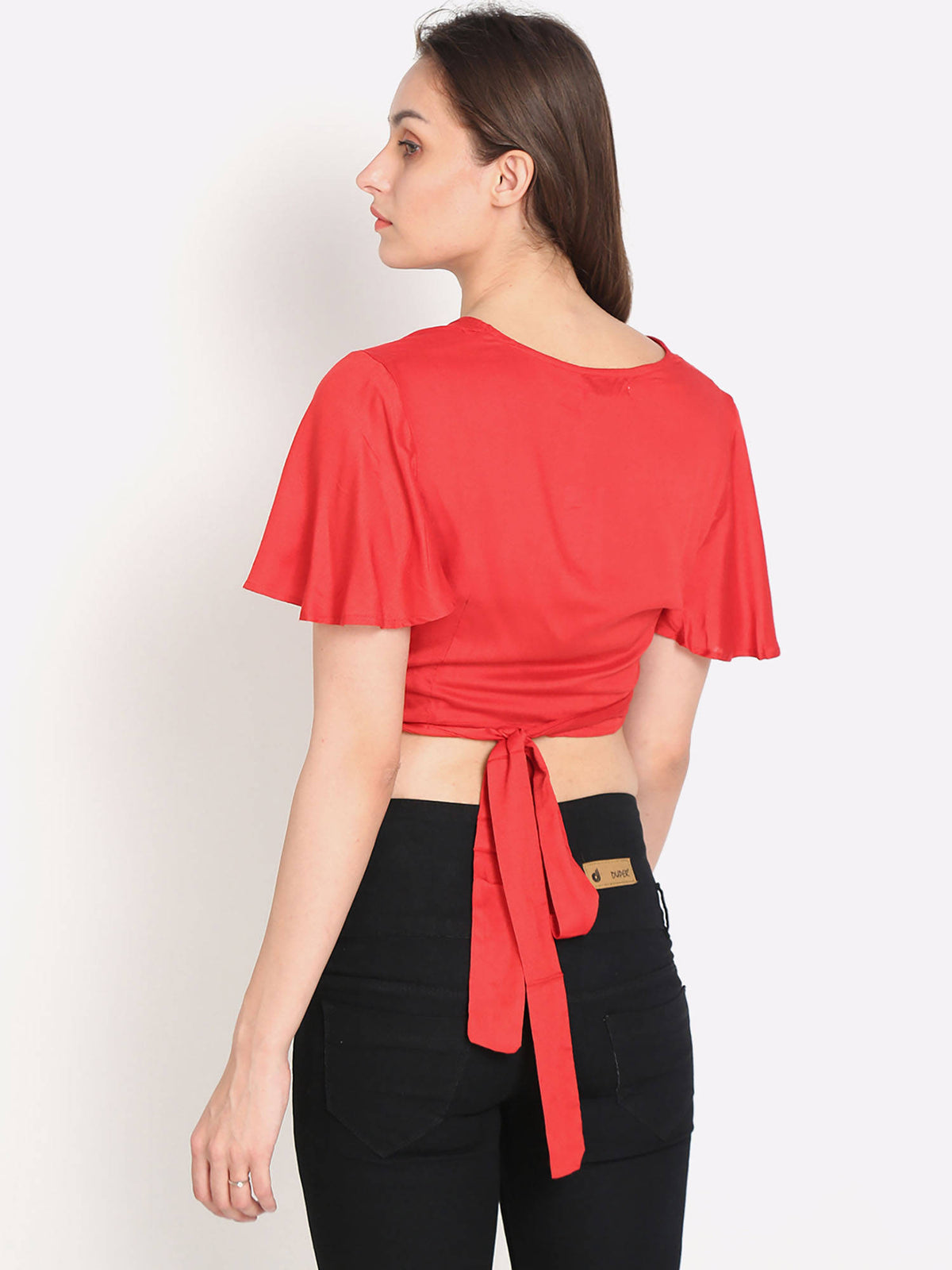 Women's Viscose Half Sleeve Solid Red Crop Top | CT61 - view 4