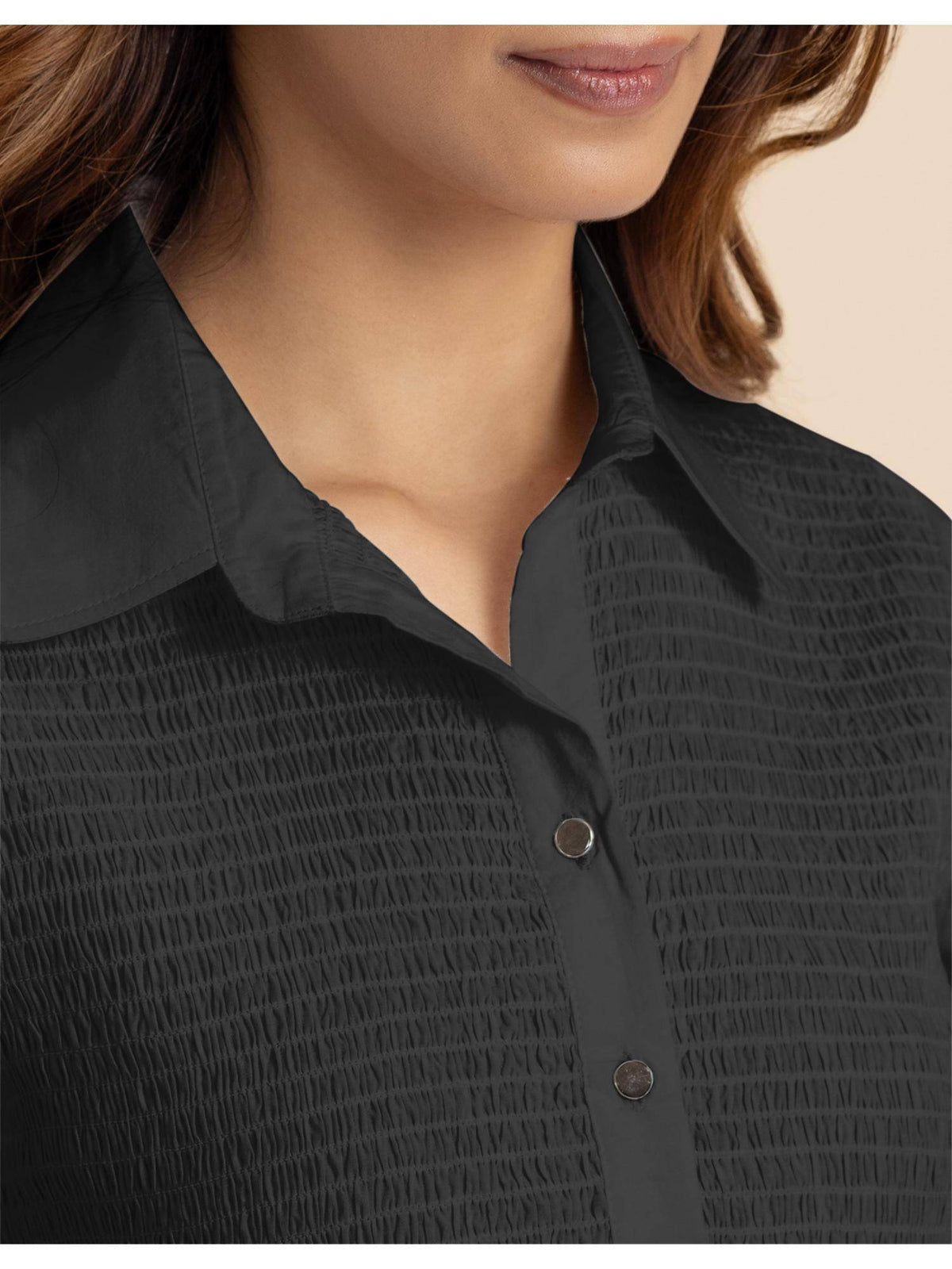 Women Black Solid Peplum Style Regular Fit Casual Smocked Shirt Top | pt51 - view 4