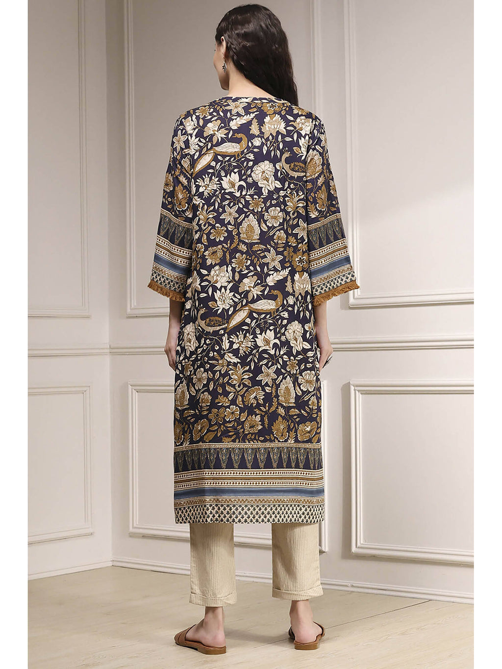 Women Navy Blue Viscose Rayon Straight Floral Printed Kurta | U3S - view 4