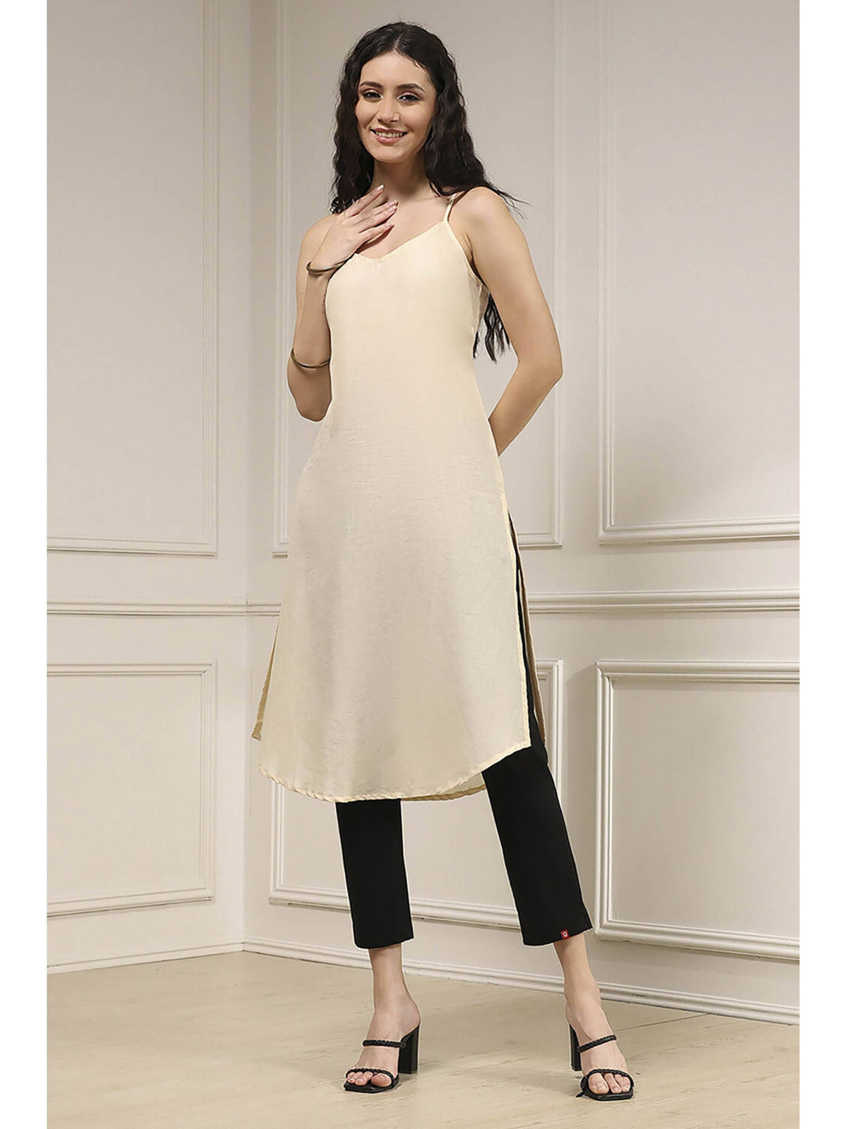 Women White Viscose A-Line Printed Kurta with Inner | U3S - view 6