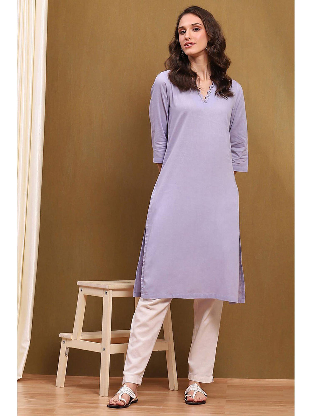 Womens Green Cotton Blend Straight Kurta | U3S - view 12