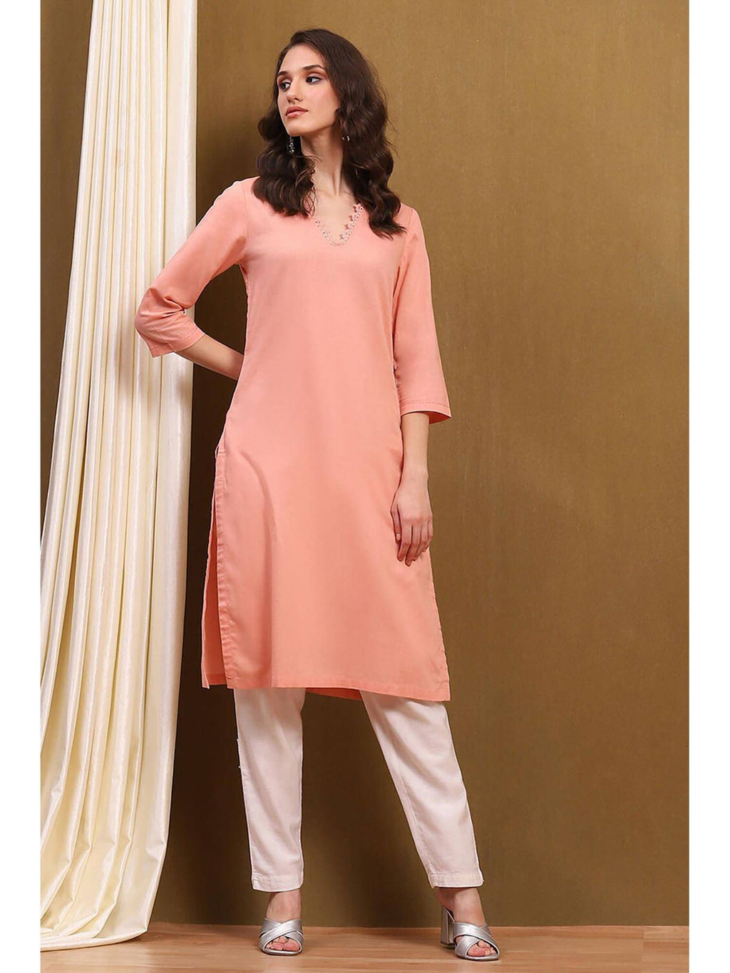 Womens Green Cotton Blend Straight Kurta | U3S - view 7