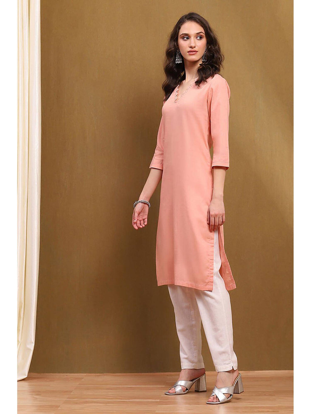 Womens Green Cotton Blend Straight Kurta | U3S - view 8