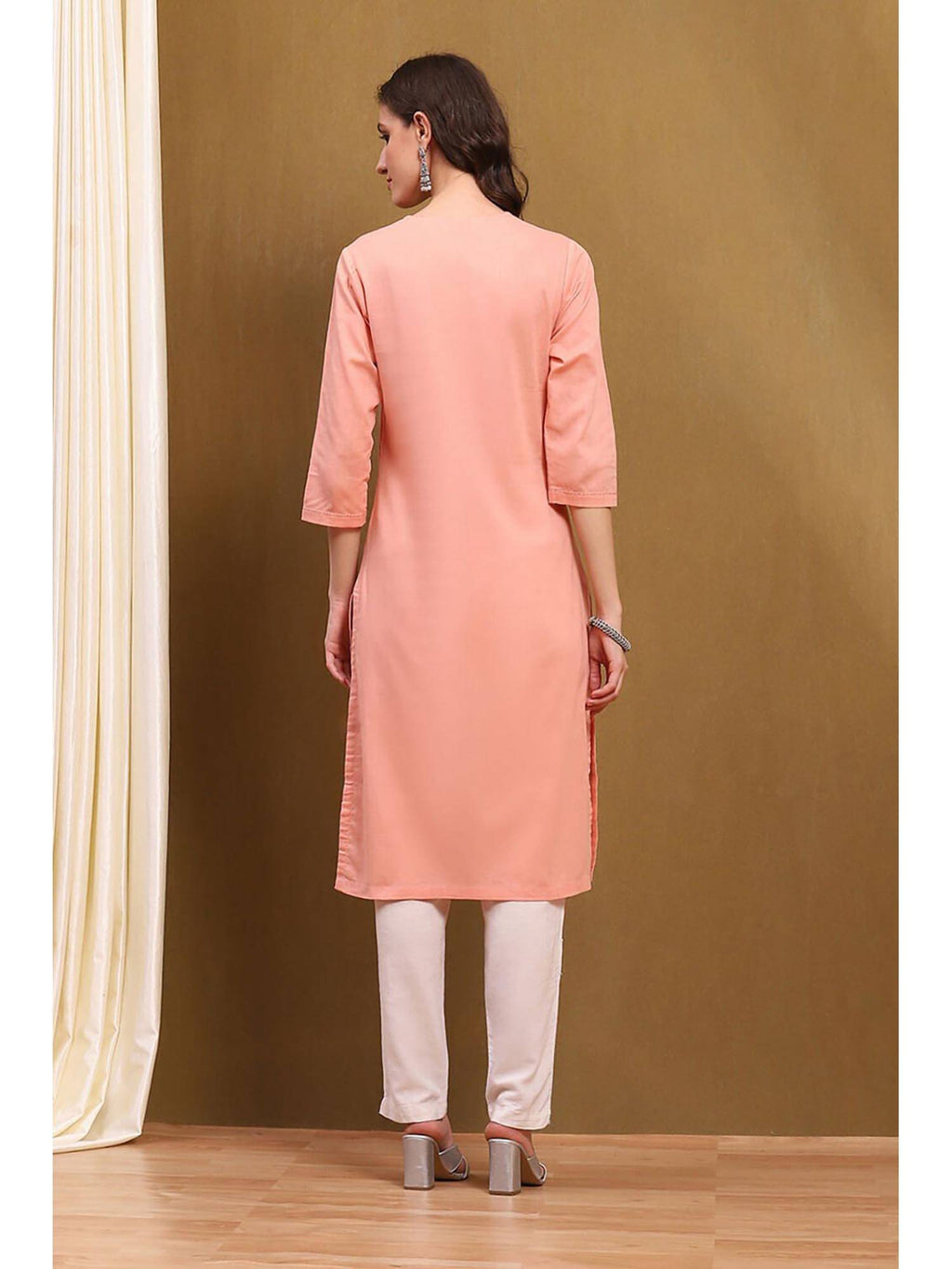 Womens Green Cotton Blend Straight Kurta | U3S - view 9