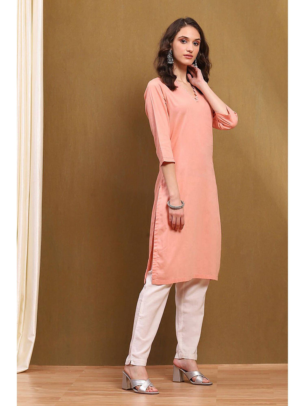 Womens Green Cotton Blend Straight Kurta | U3S - view 10
